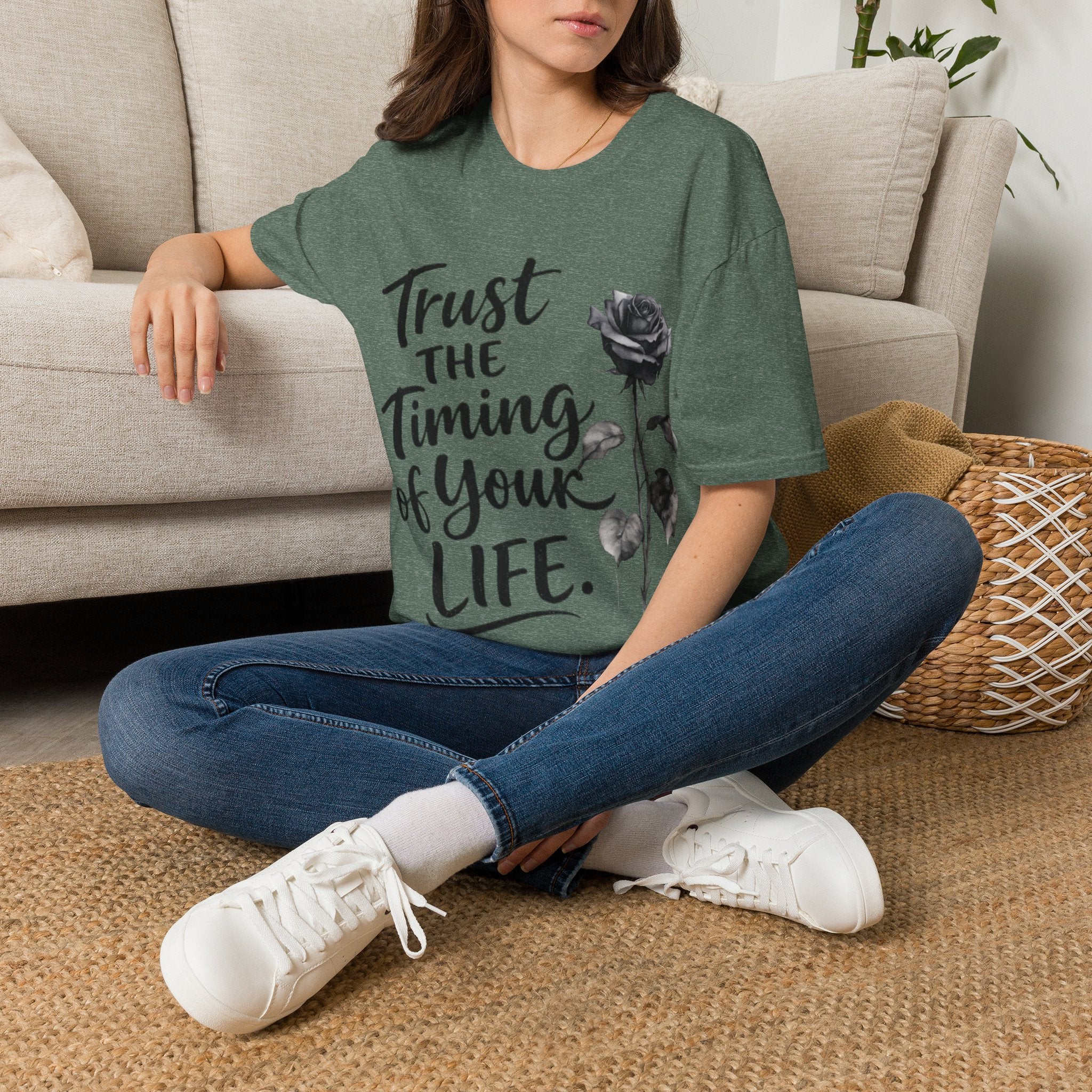 Trust the Timing of Your Life Adult T-Shirt – Inspirational Floral Tee