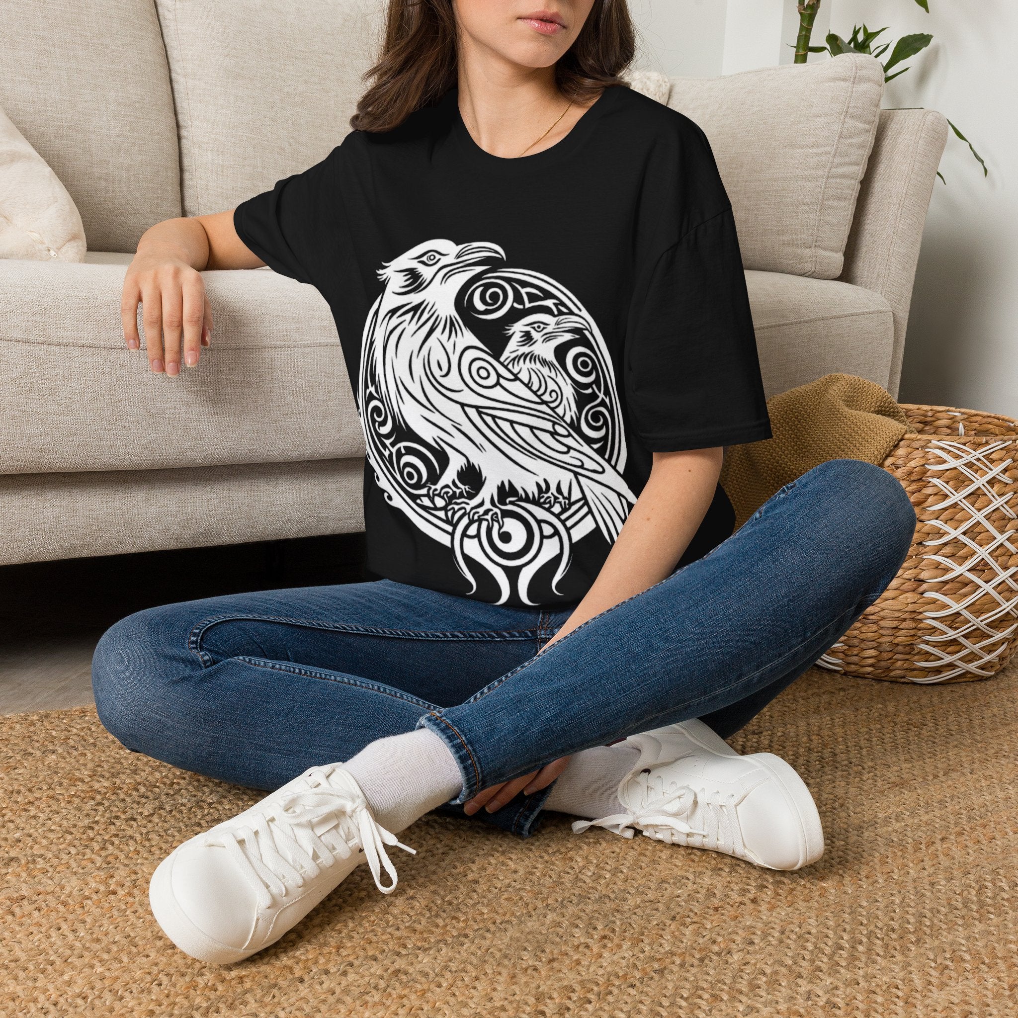 Odens Raven's Tribal Art Adult T-Shirt — Huginn and Muninn
