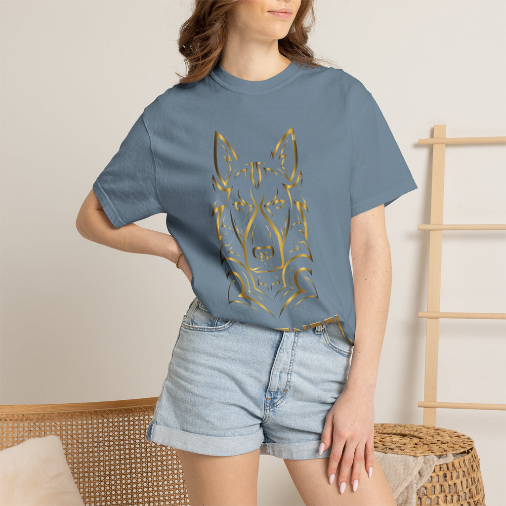 The Angel Wolf Adult T-Shirt — Gold Line Art Graphic Tee