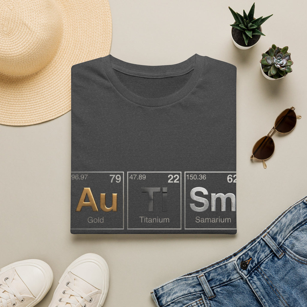 Adult T-Shirt — 'Au Ti Sm' Periodic Table Autism Awareness Tee