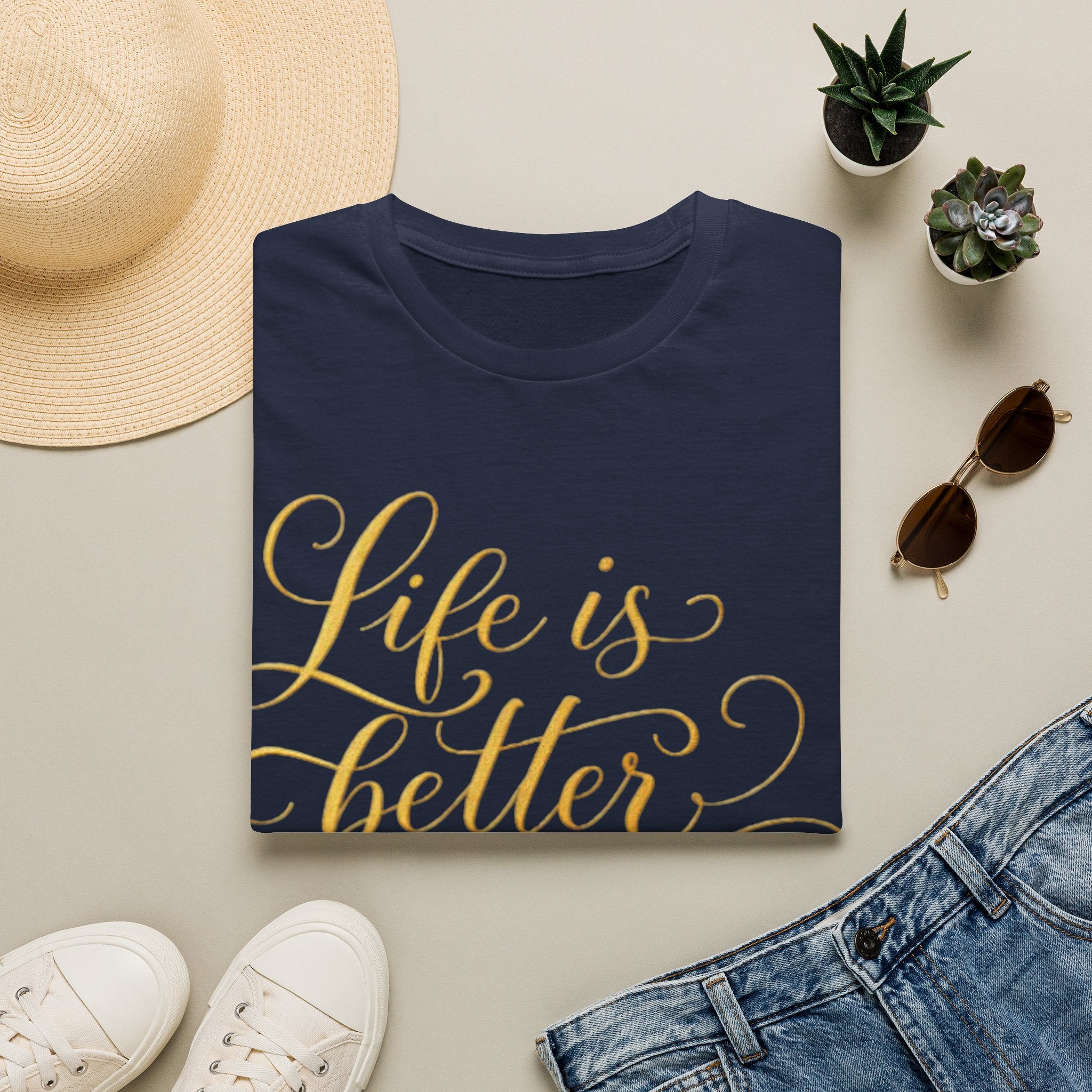 Adult T-Shirt — "Life is Better with Friends" Gold Script Tee
