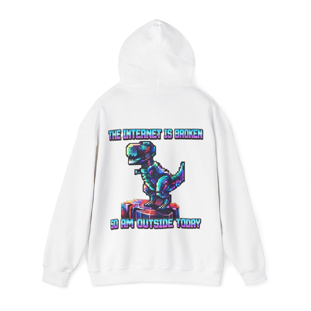 Retro Pixel Dino Adult Hoodie - "The Internet Is Broken So I’m Outside Today"