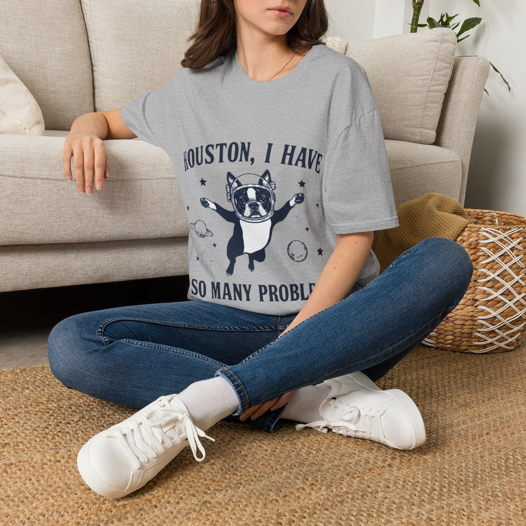 Adult T-Shirt — "Houston, I Have So Many Problems" Astronaut Dog Graphic Tee