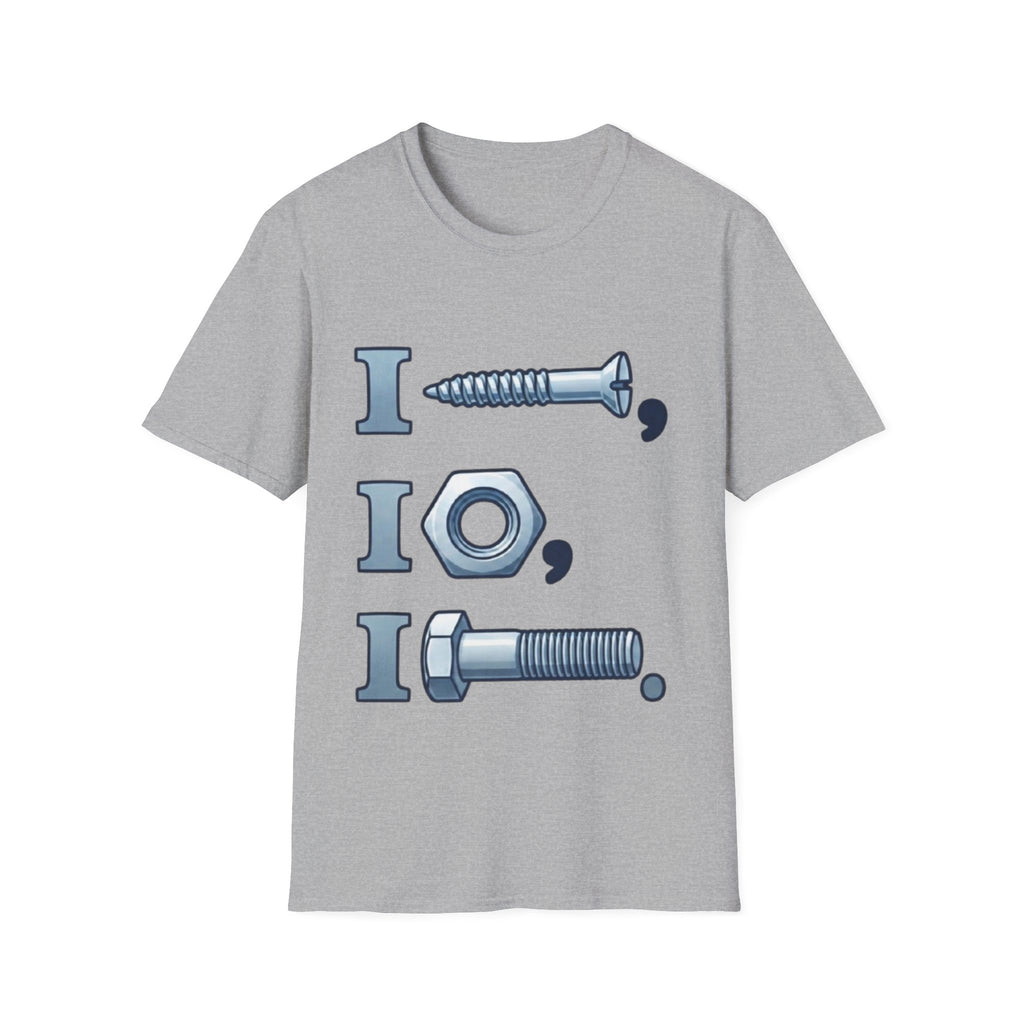 Screw, Nut & Bolt Graphic Adult T-Shirt — I (screw), I (nut), I (bolt) Novelty Tee
