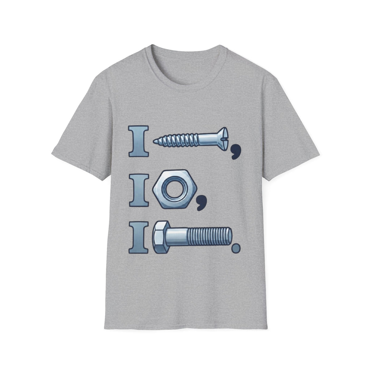 Screw, Nut & Bolt Graphic Adult T-Shirt — I (screw), I (nut), I (bolt) Novelty Tee