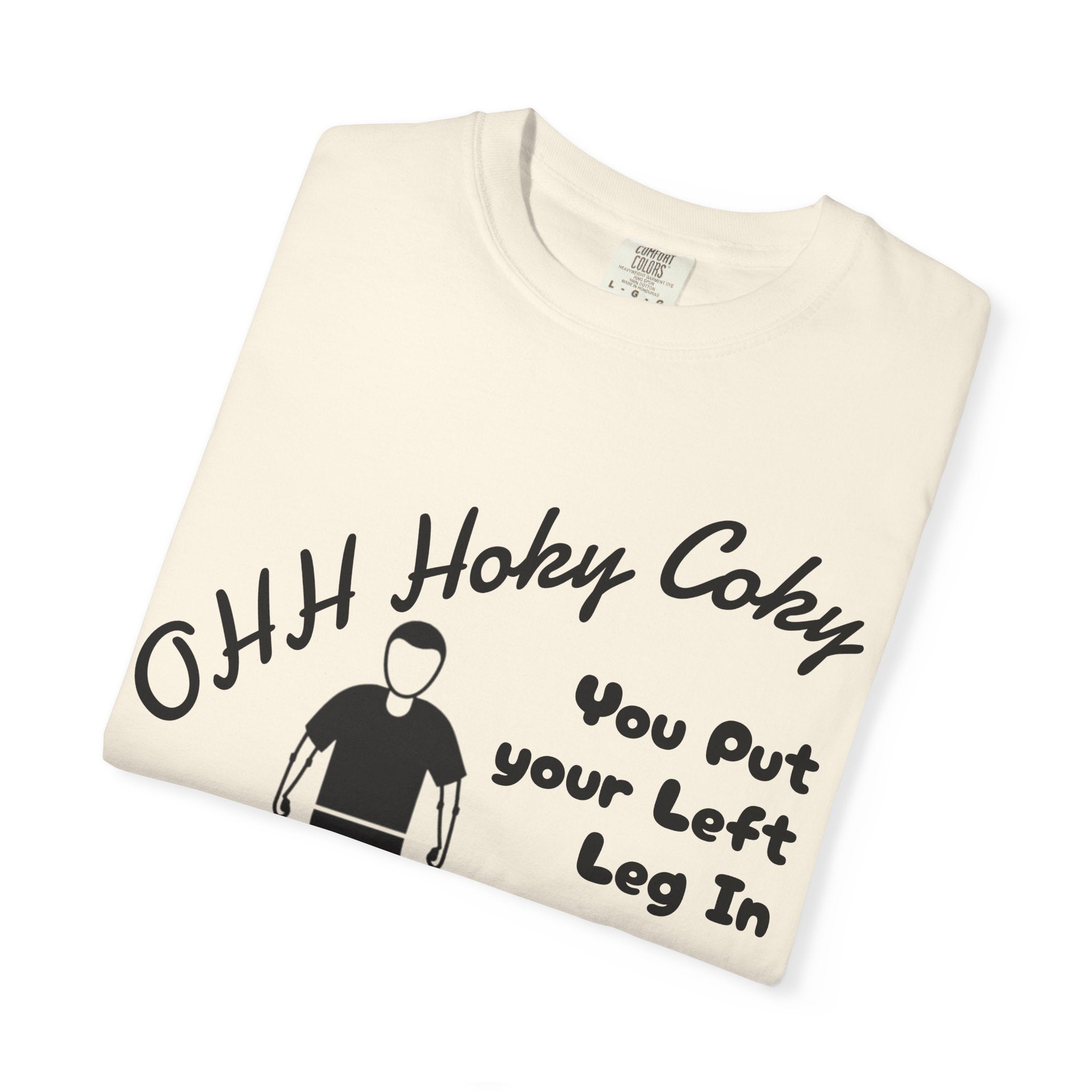Ohh Hokey Cokey Prosthetic Leg Adult T-Shirt — "You Put Your Left Leg In, Ohh Crap" Funny Disability Humor Tee