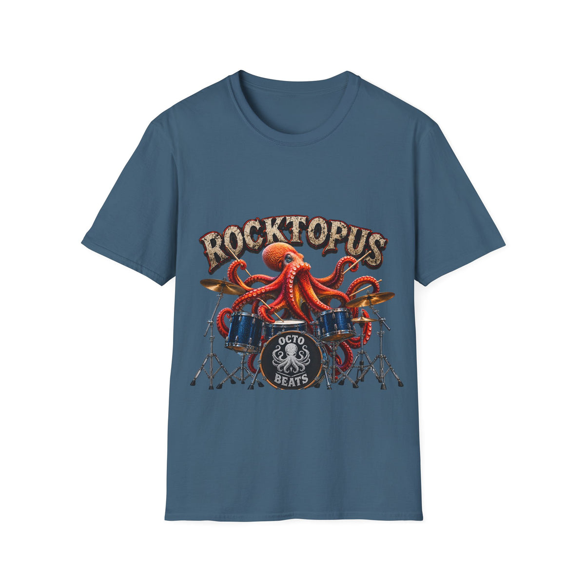 Rocktopus Drummer Adult T-Shirt — Octopus Band Vintage Rock Tee