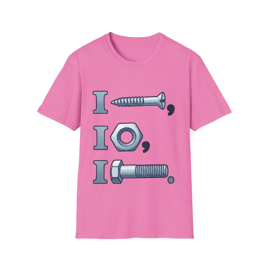 Screw, Nut & Bolt Graphic Adult T-Shirt — I (screw), I (nut), I (bolt) Novelty Tee