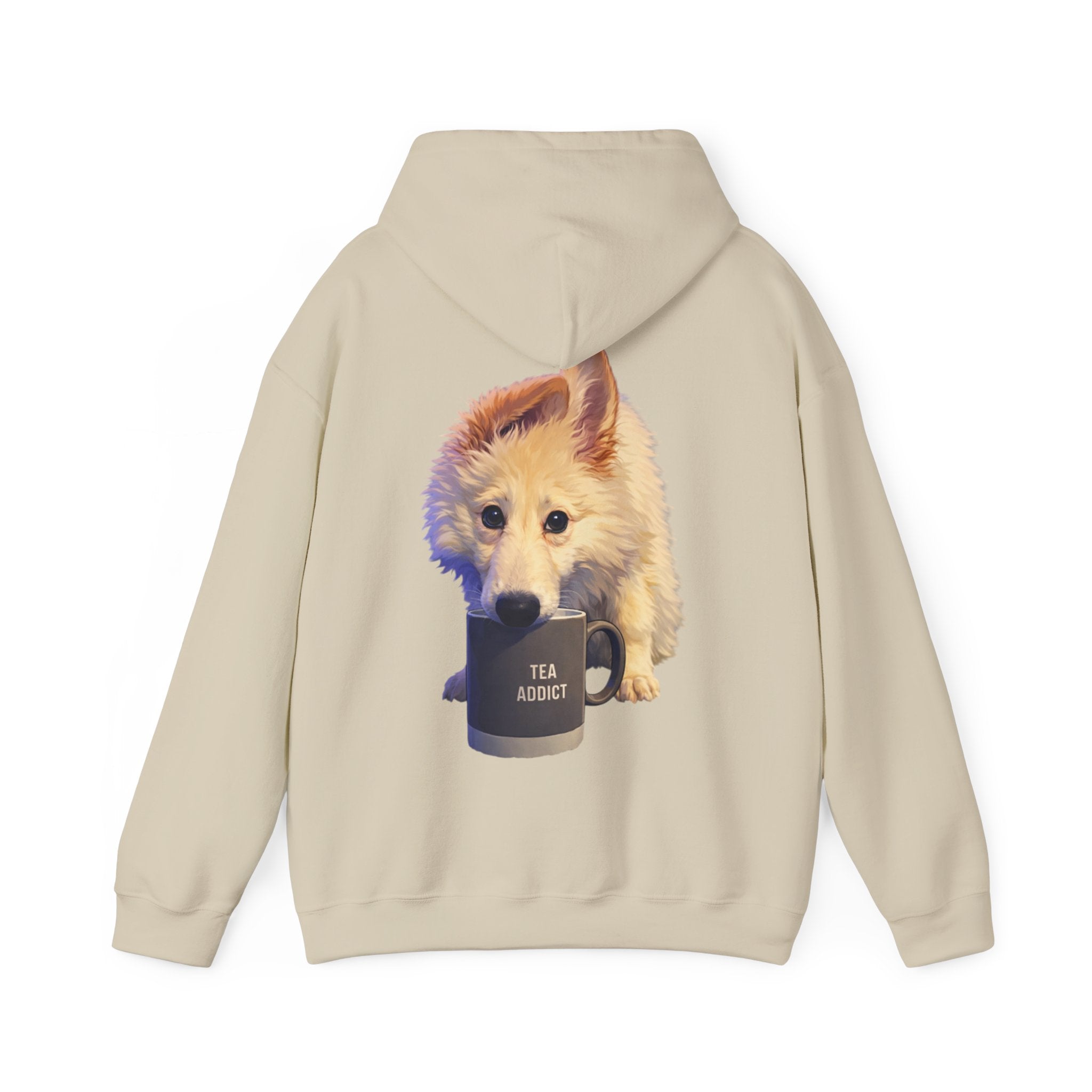 Cute Fluffy Dog With Tea Mug Adult Hoodie | Dog Illustration Sweatshirt