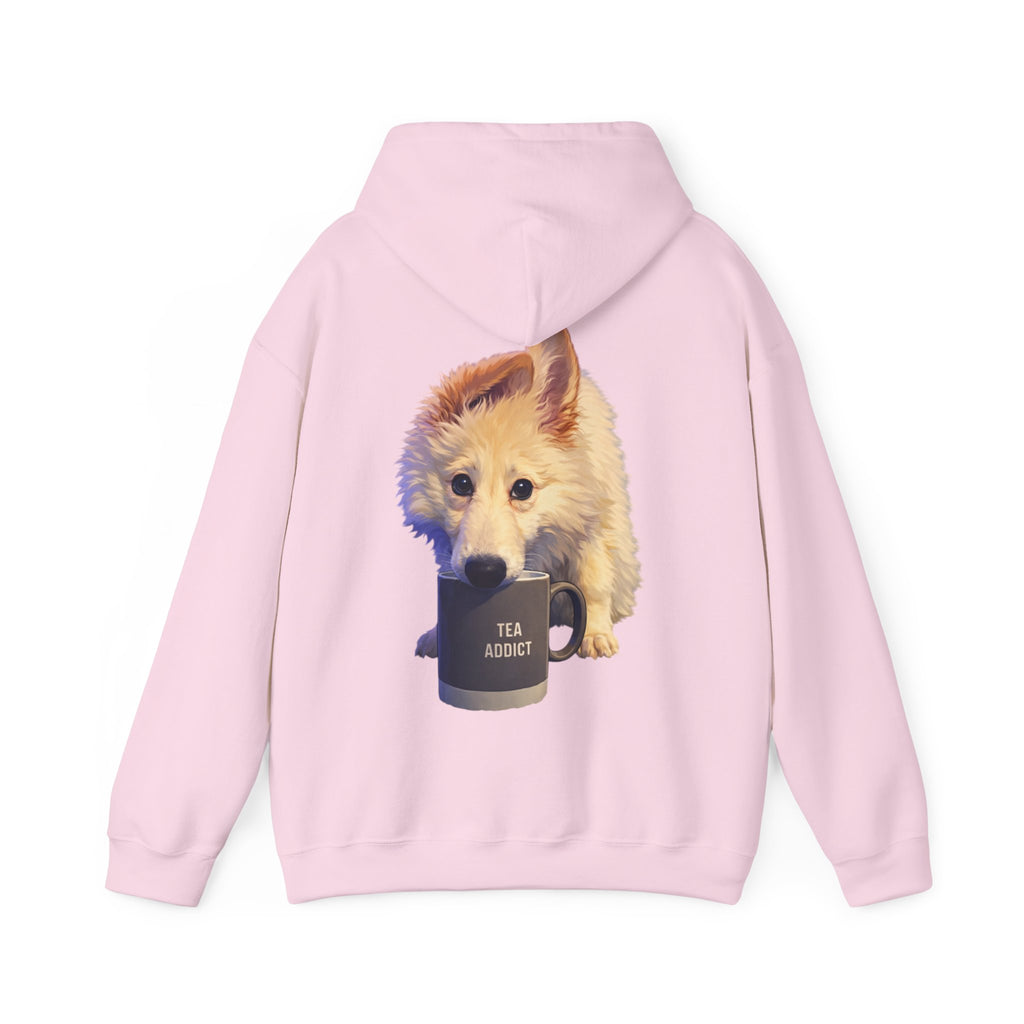 Cute Fluffy Dog With Tea Mug Adult Hoodie | Dog Illustration Sweatshirt