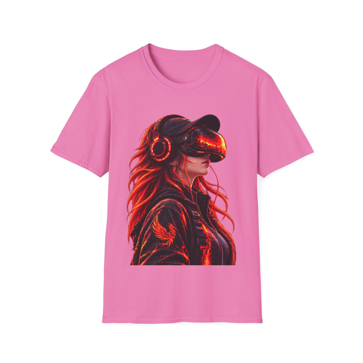 VR Girl Graphic Adult T-Shirt — Neon Cyberpunk Virtual Reality Tee