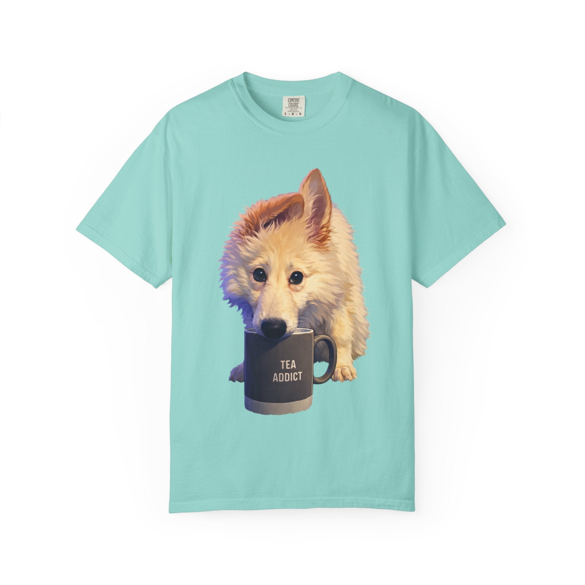 Tea Addict Puppy tee | Tyra Illustration Adult T-Shirt