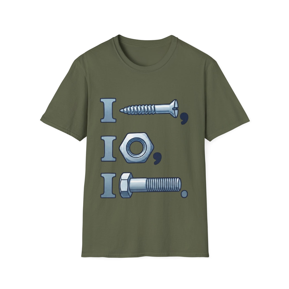 Screw, Nut & Bolt Graphic Adult T-Shirt — I (screw), I (nut), I (bolt) Novelty Tee