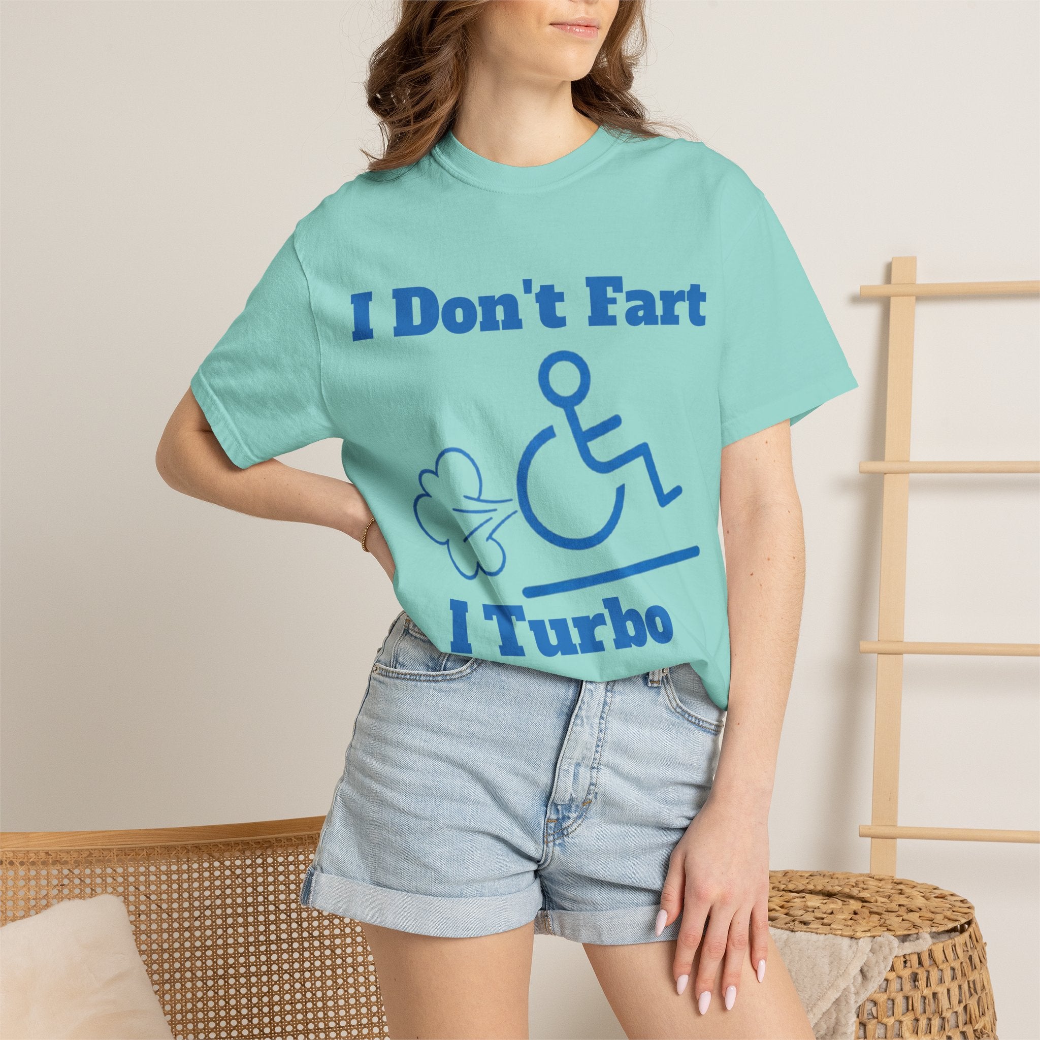 Graphic Adult T-shirt — "I Don't Fart I Turbo Boost" Wheelchair Humor Tee