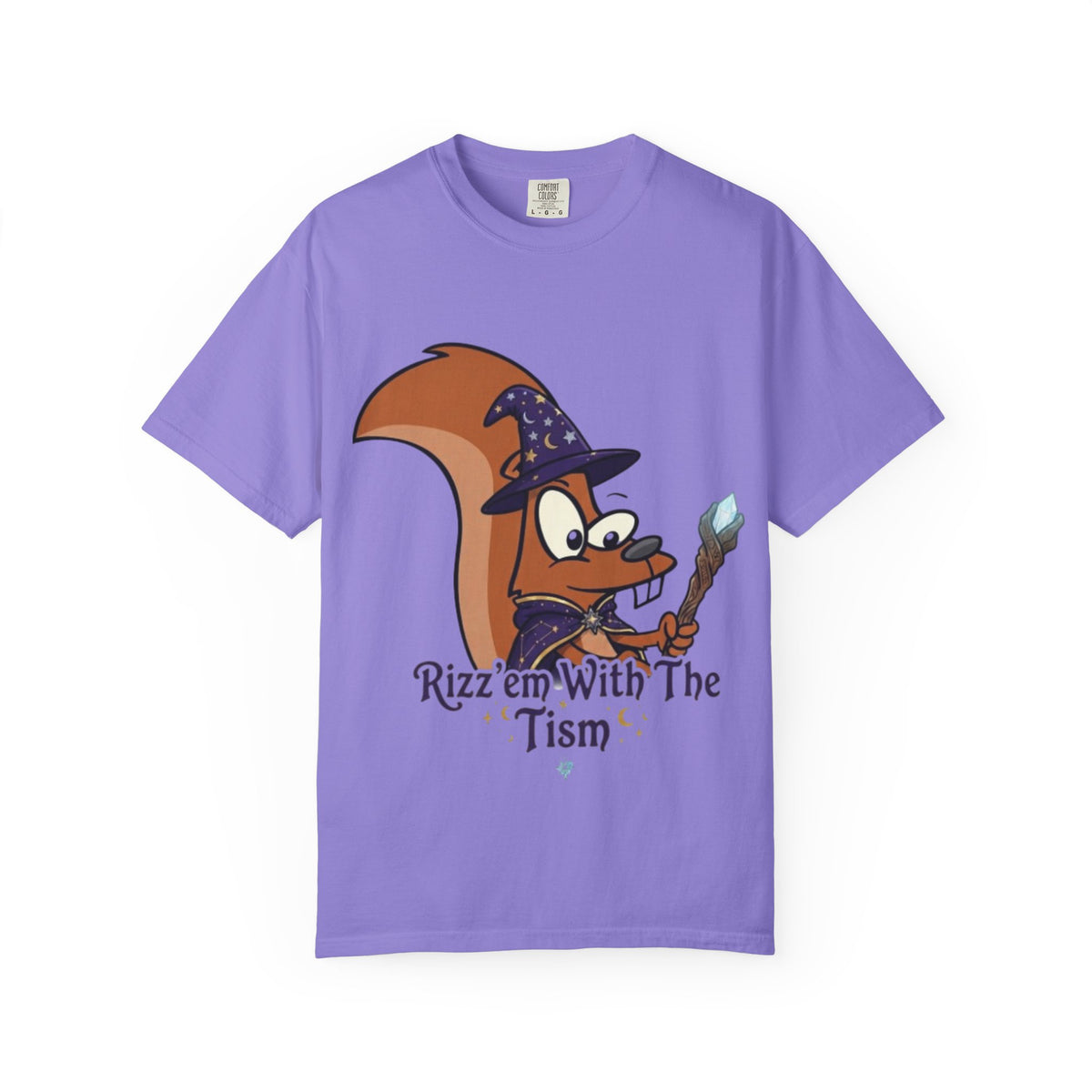 Wizard Squirrel Adult T-Shirt — "Rizz 'em With The Tism" Cute Magic Cartoon Tee