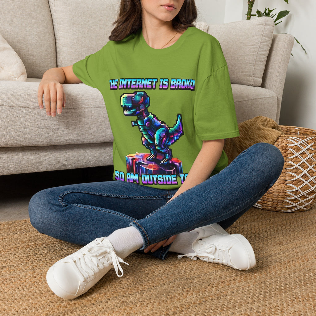 Internet Is Broke Adult  T-Shirt — Retro Pixel Dino "So Am I" Graphic Tee