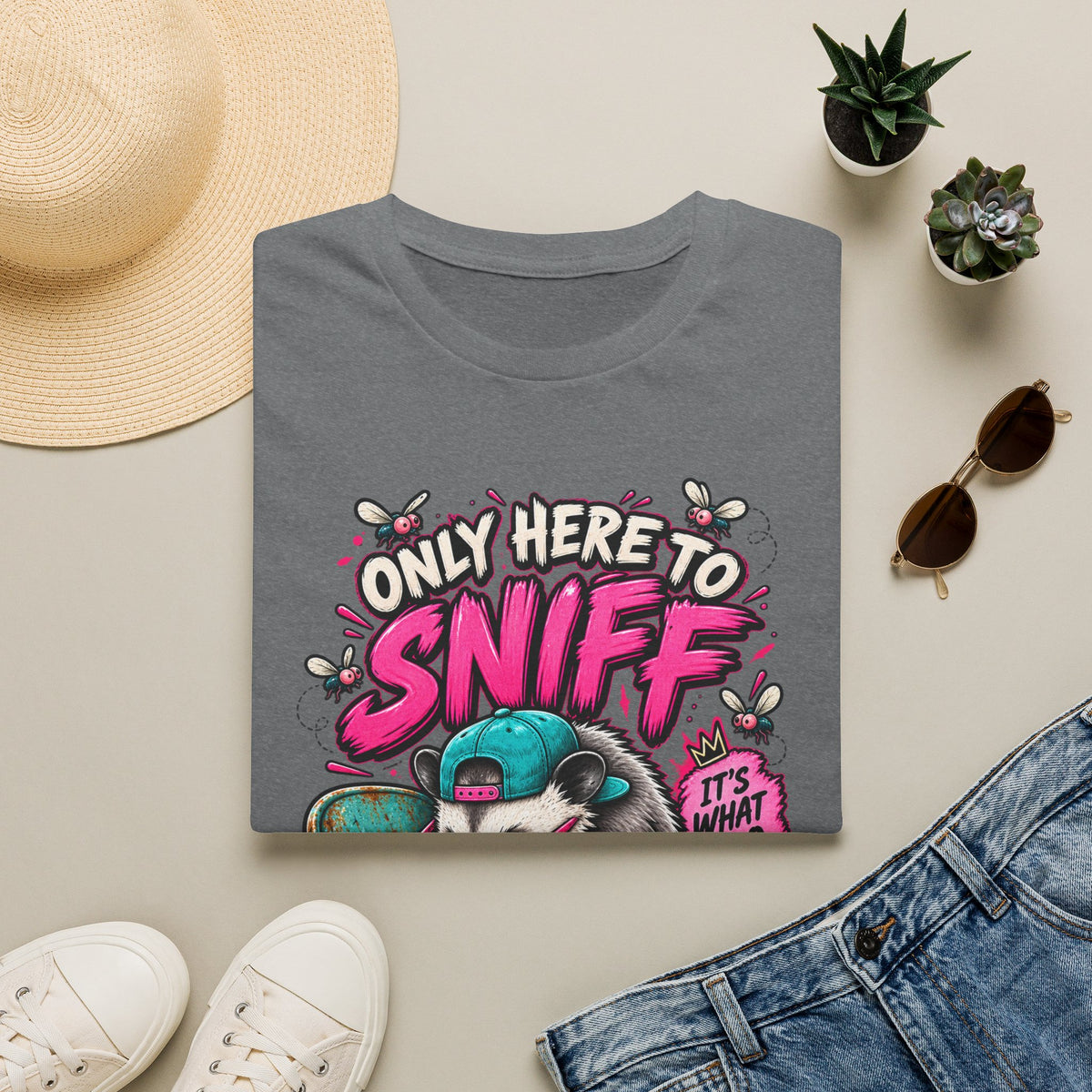 Adult T-Shirt — "Only Here to Sniff Chairs" Cute Ferret Graphic Tee