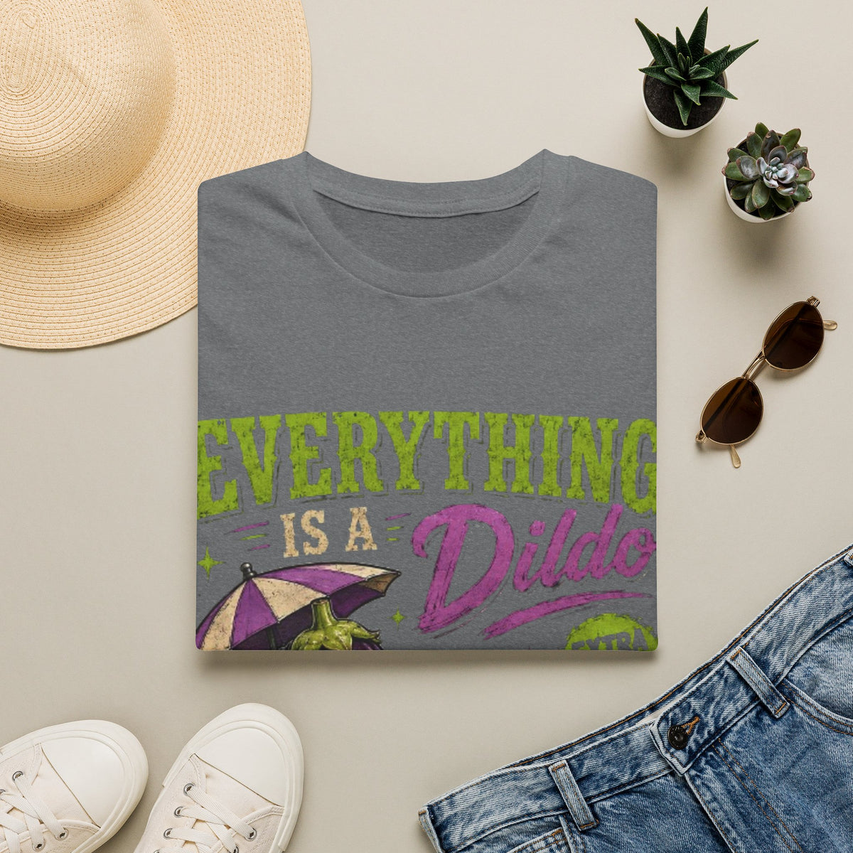 Graphic Adult T‑Shirt — "Everything Is a Dildo" Humorous Eggplant Design