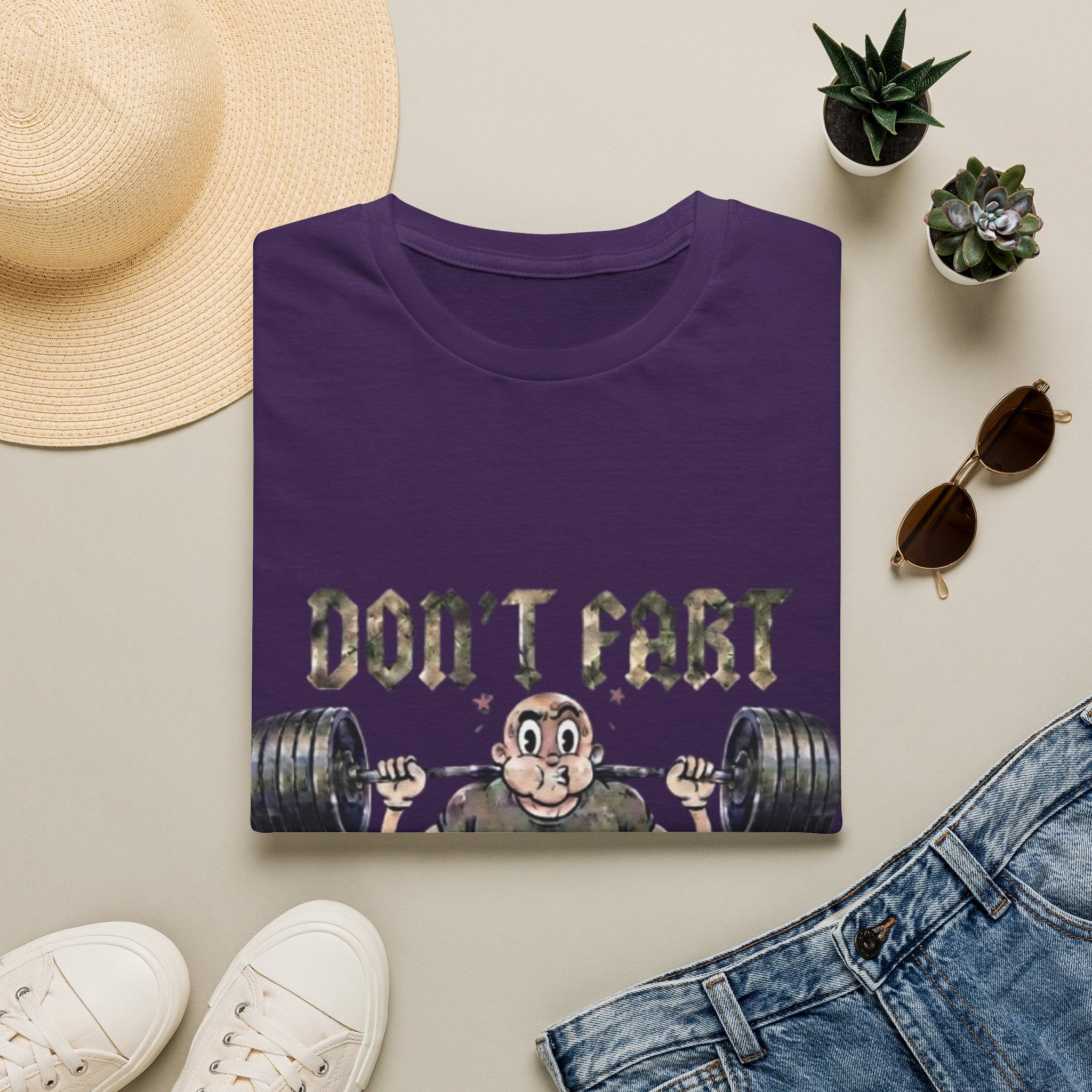 Don't Fart Weightlifting  Adult T‑Shirt — Funny Gym Workout Tee