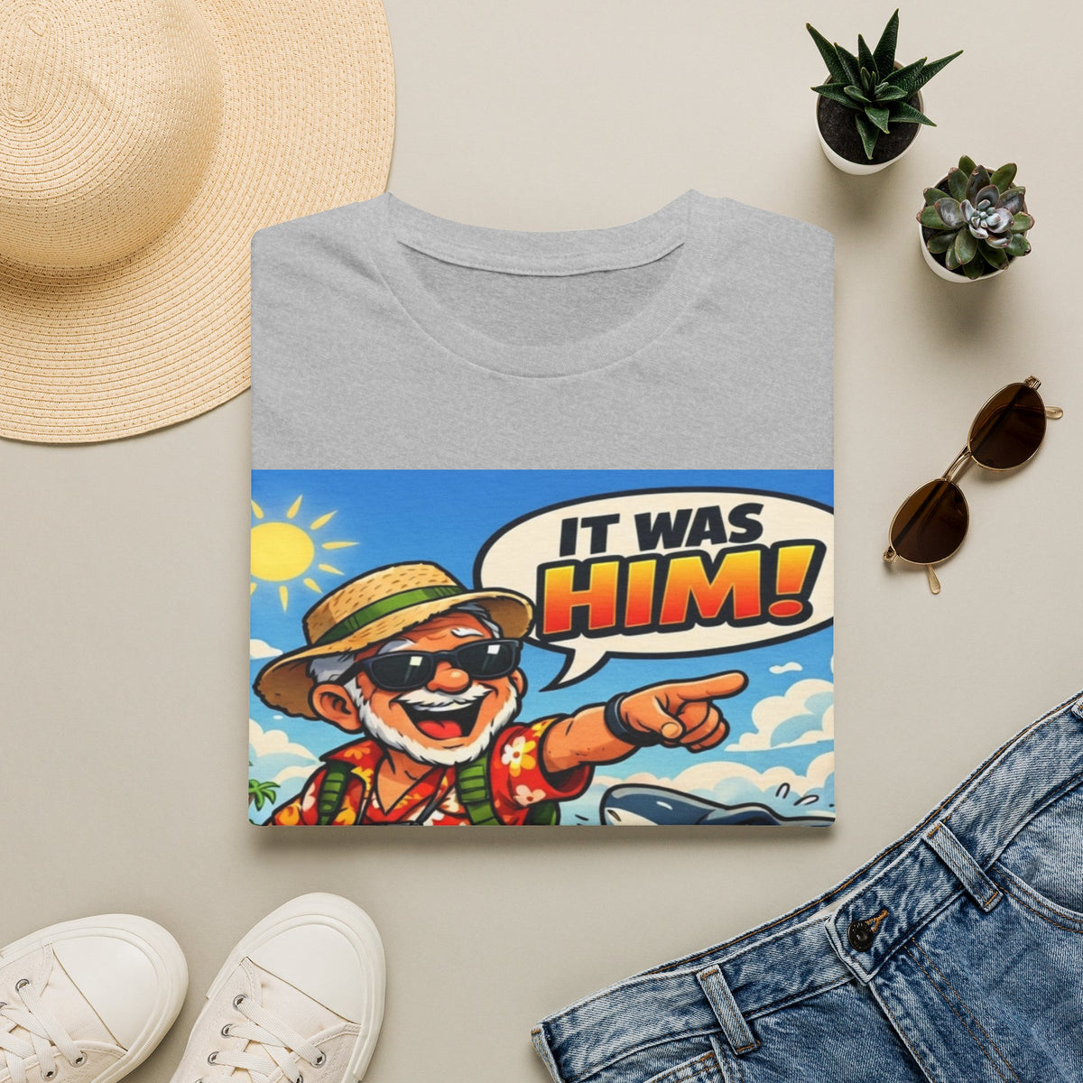 Adult T-Shirt — Retro Vacation Shark 'It Was Him!' Graphic Tee