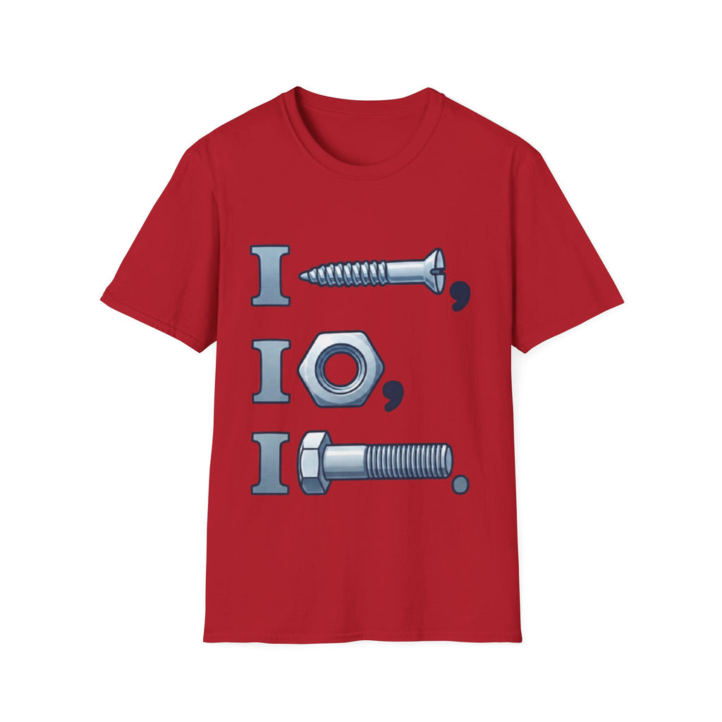 Screw, Nut & Bolt Graphic Adult T-Shirt — I (screw), I (nut), I (bolt) Novelty Tee