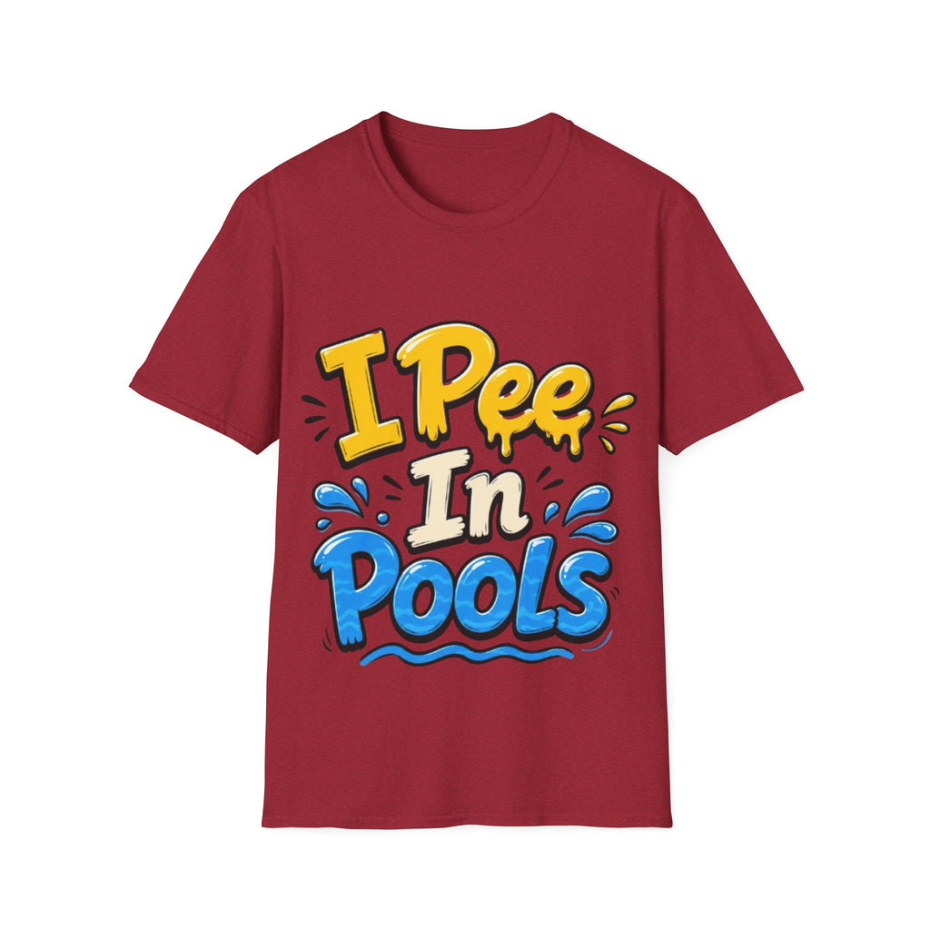Funny "I Pee in Pools" Adult T-Shirt — Humorous Summer Pool Party Tee