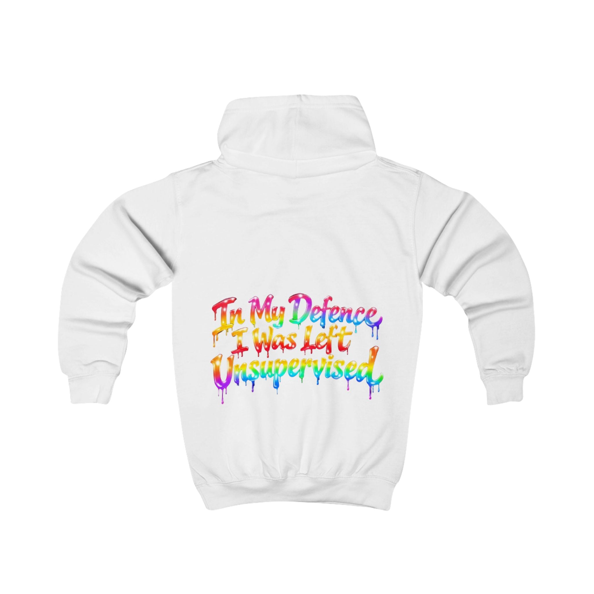 Kids Hoodie - "In My Defense I Was Left Unsupervised" Colorful Drip Graphic