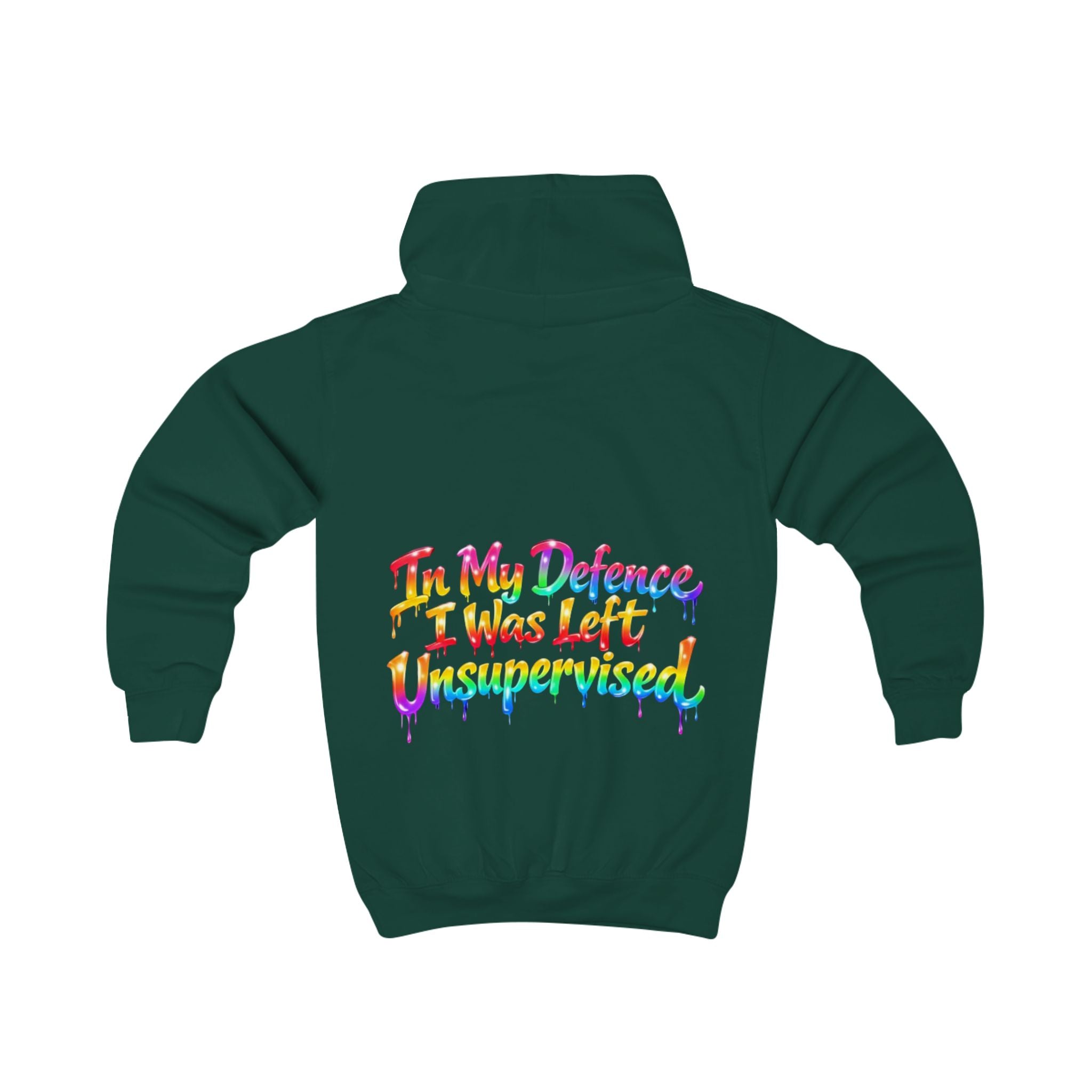 Kids Hoodie - "In My Defense I Was Left Unsupervised" Colorful Drip Graphic