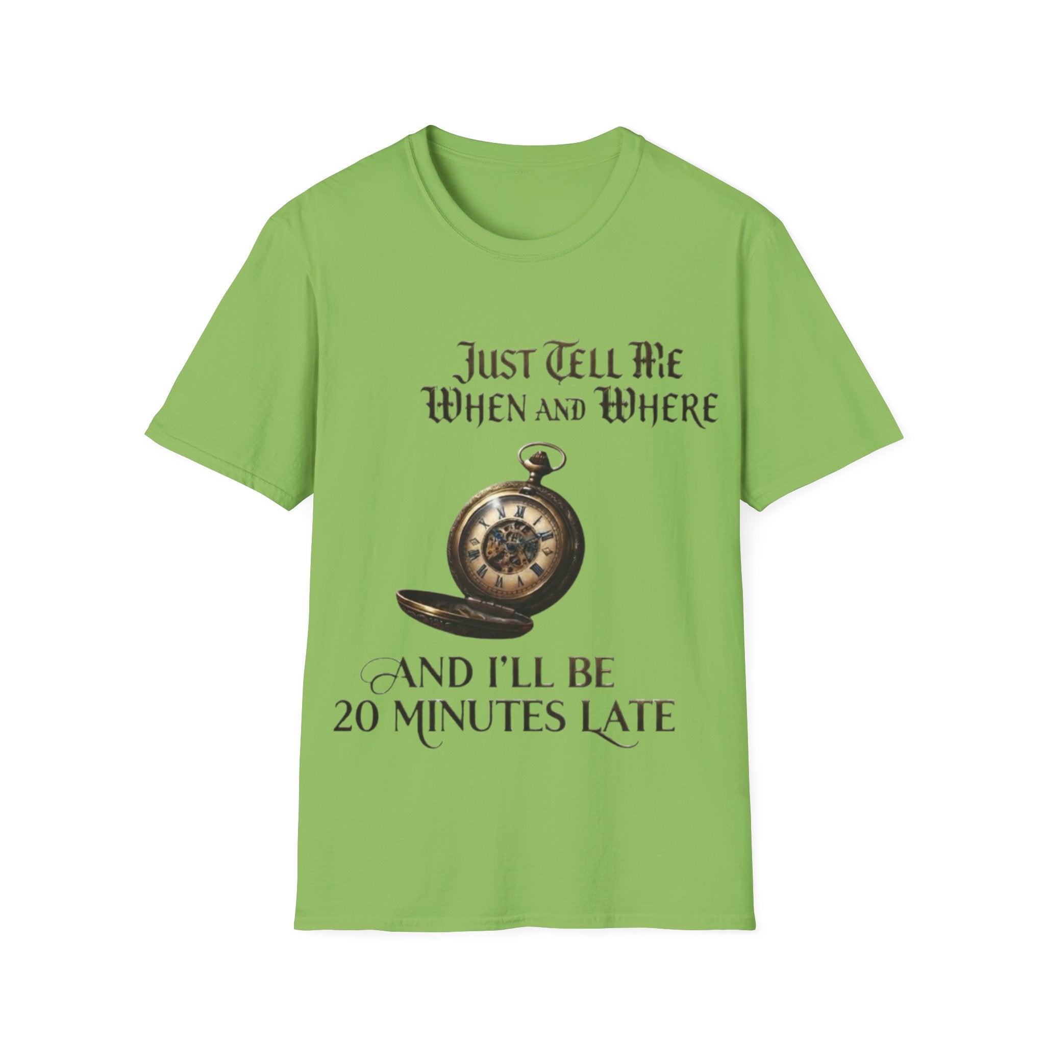 Pocket Watch Adult T-Shirt — "Just Tell Me When and Where" Vintage Timepiece Tee