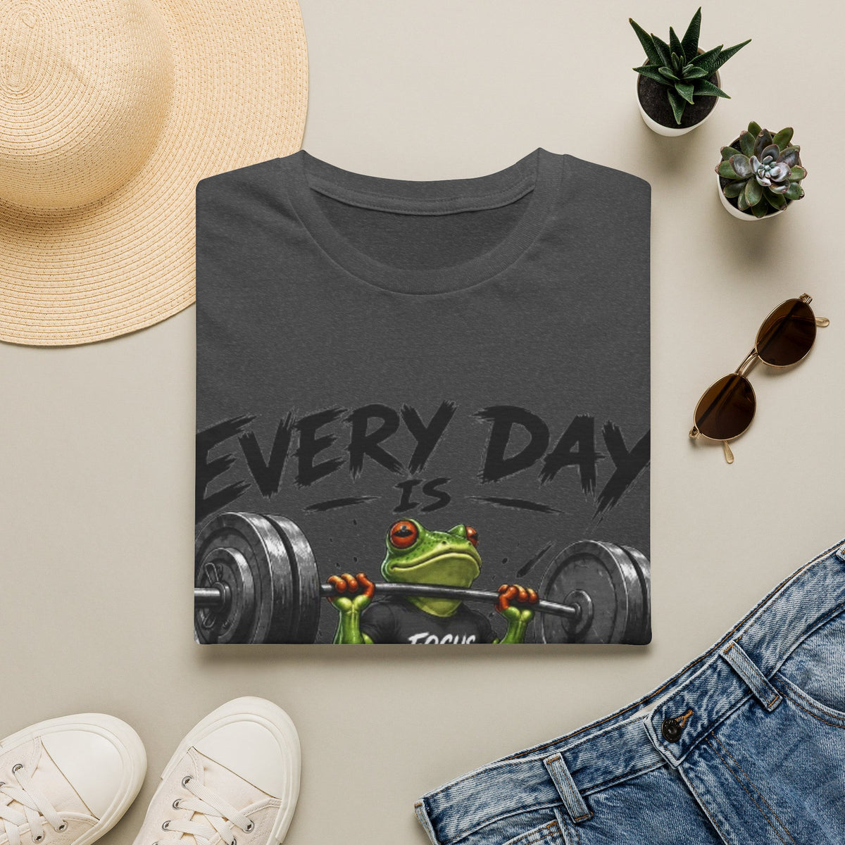 Weightlifting Frog Adult T‑Shirt — "Every Day Is Leg Day" Graphic Tee