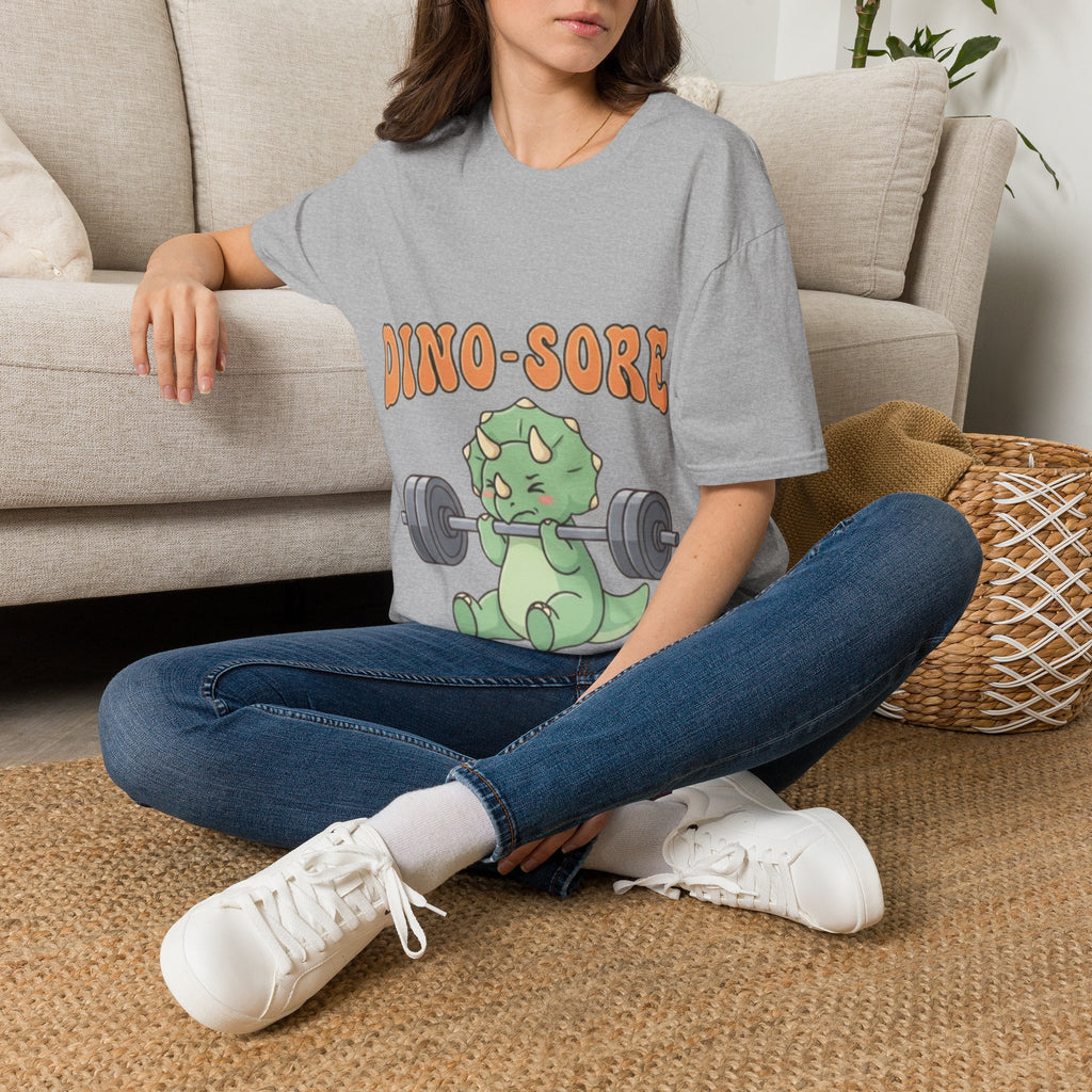 Dino-Sore Adult T-Shirt — Cute Workout Dinosaur Fitness Tee