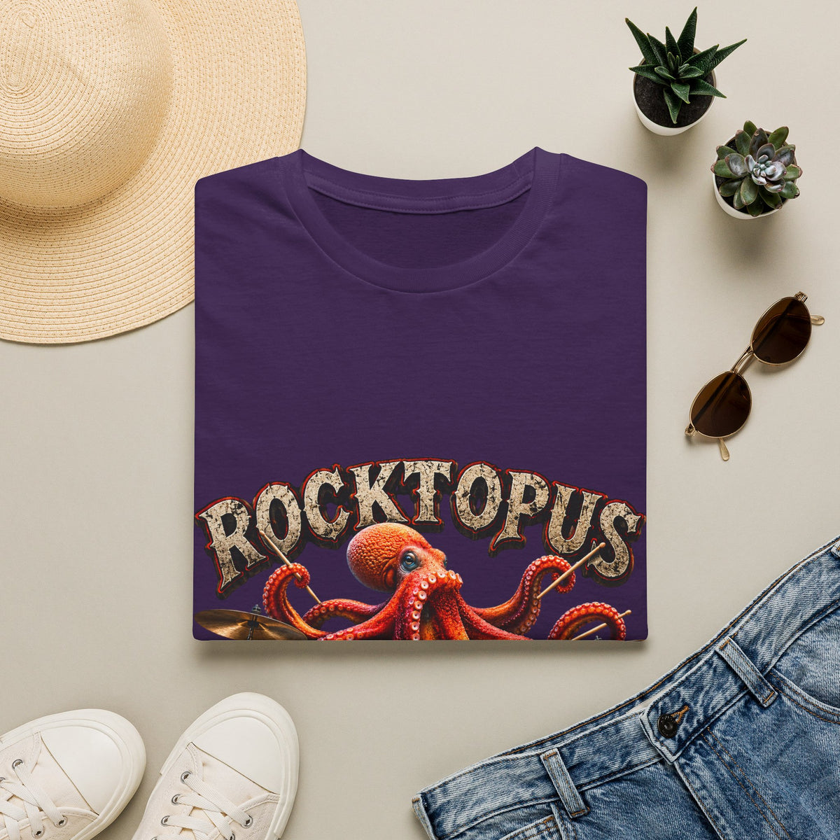 Rocktopus Drummer Adult T-Shirt — Octopus Band Vintage Rock Tee
