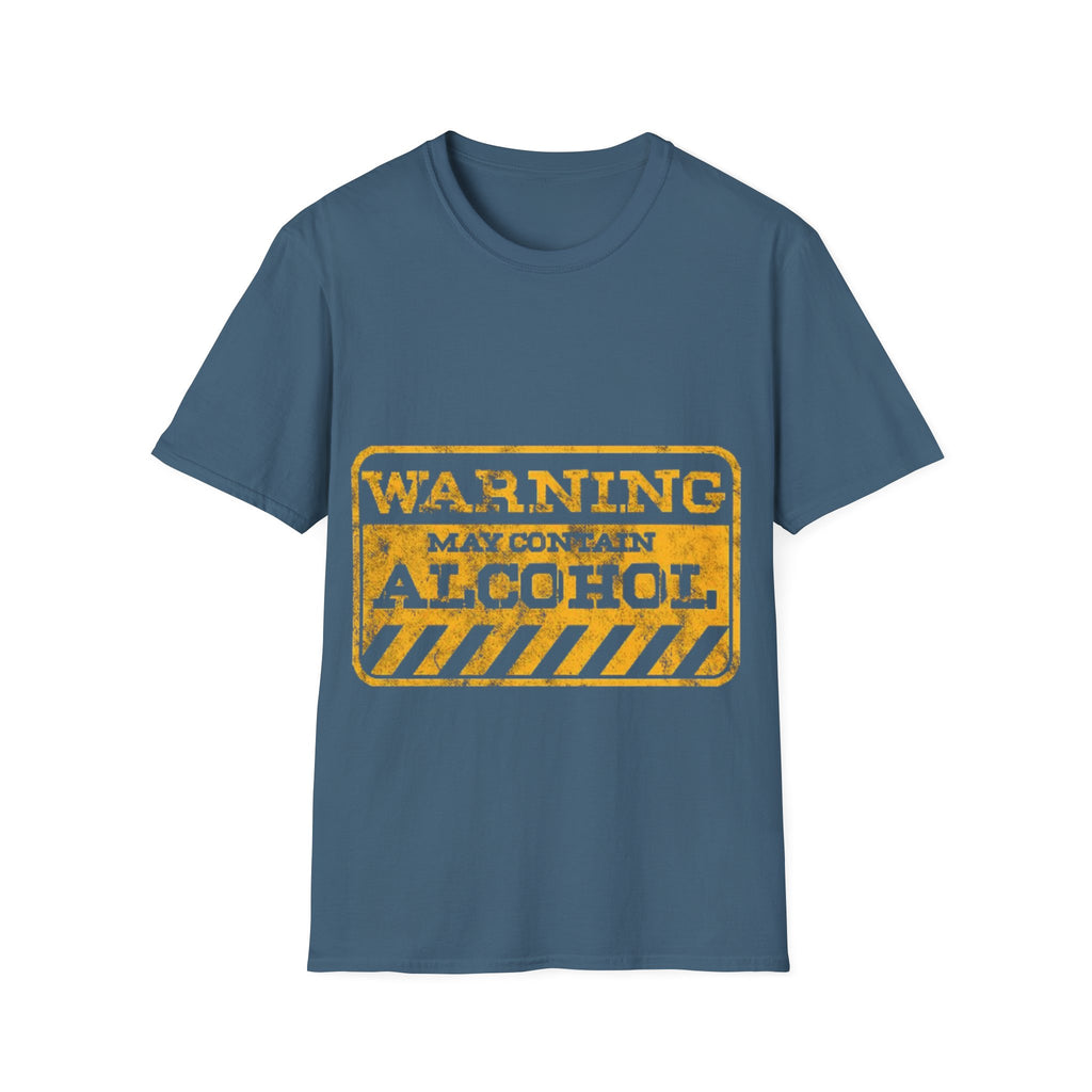 Adult T-Shirt — "WARNING: May Contain Alcohol" Distressed Graphic Tee