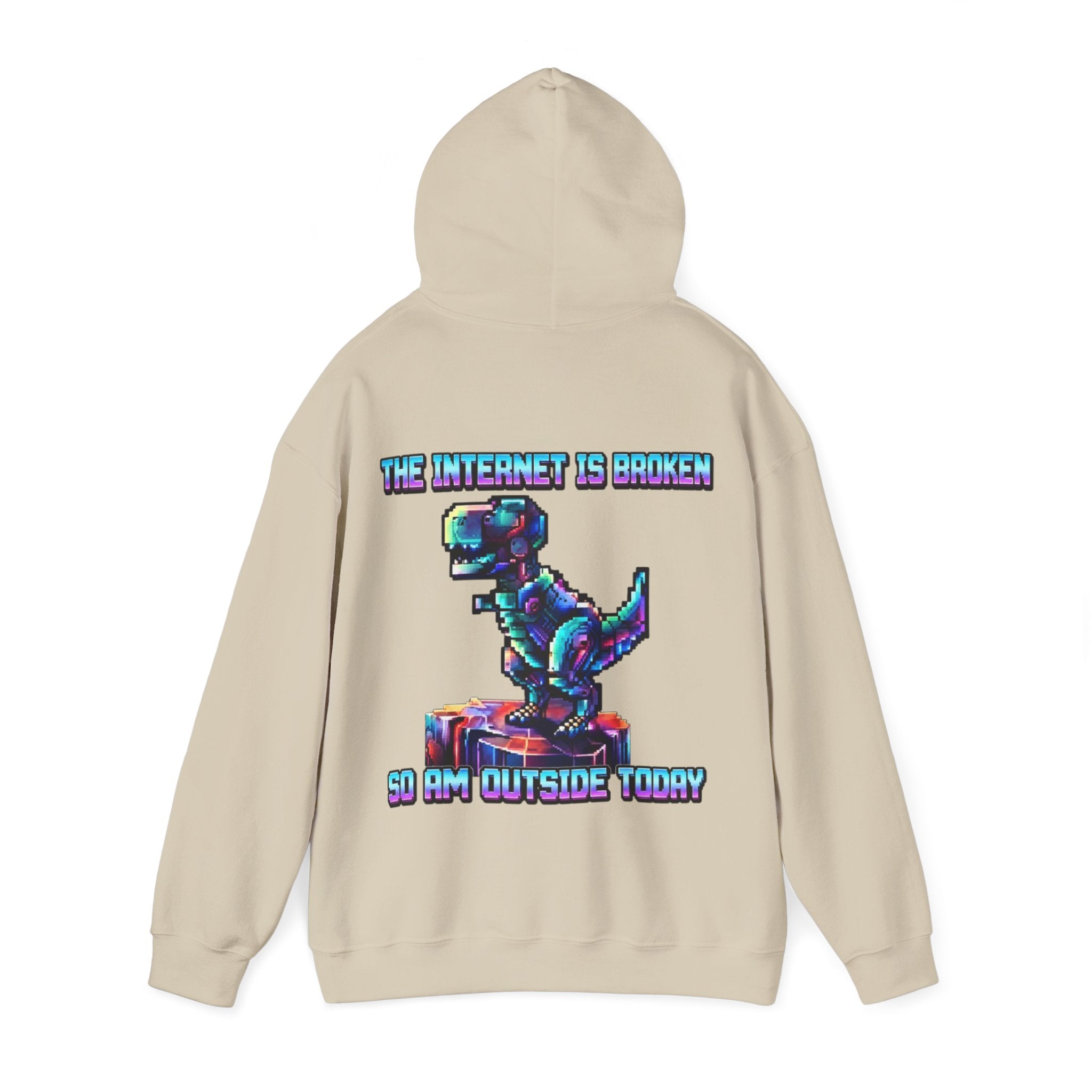 Retro Pixel Dino Adult Hoodie - "The Internet Is Broken So I’m Outside Today"