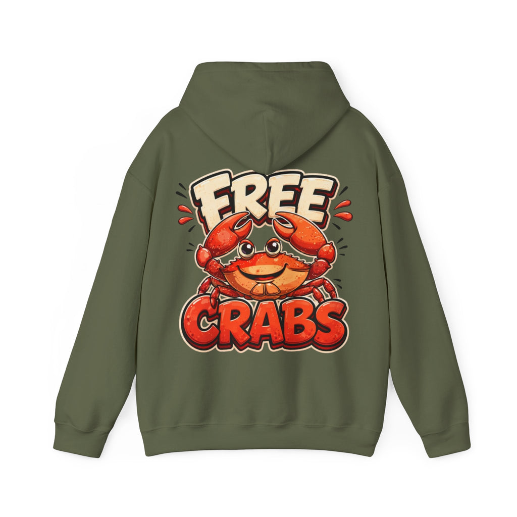 Adult Hoodie — Cute 'Free Crabs' Cartoon Crab Graphic Pullover