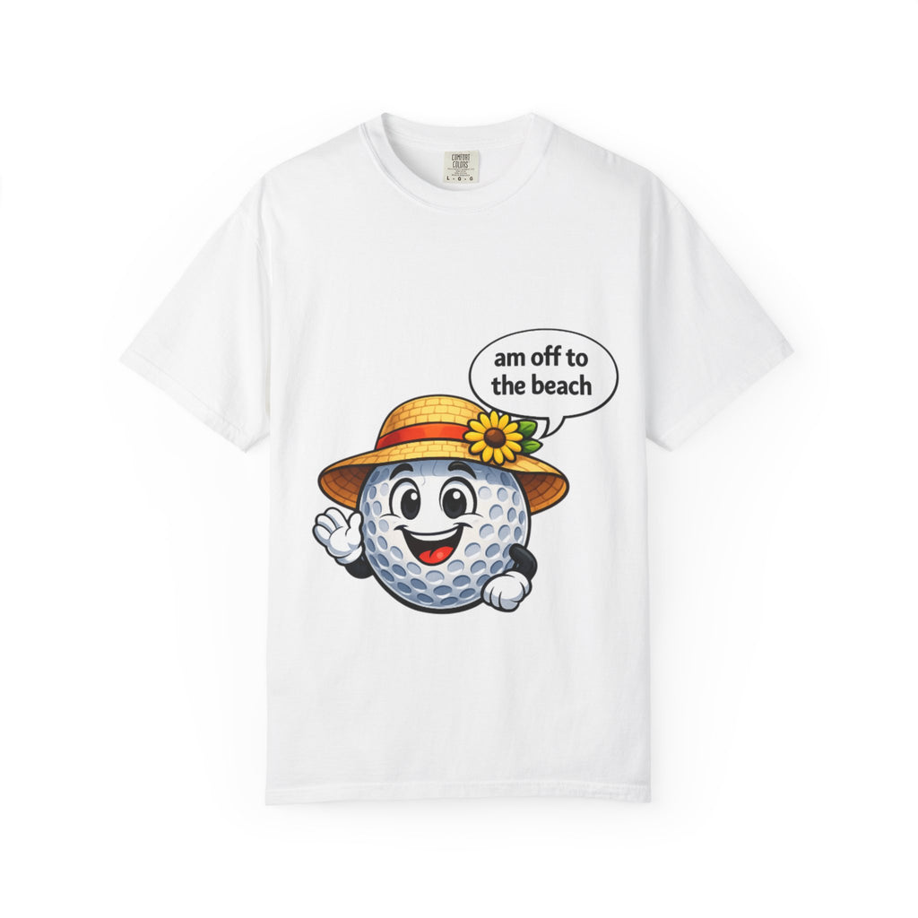 Golf Ball Graphic Tee — "am off to the beach" Cute Summer Golf T-Shirt