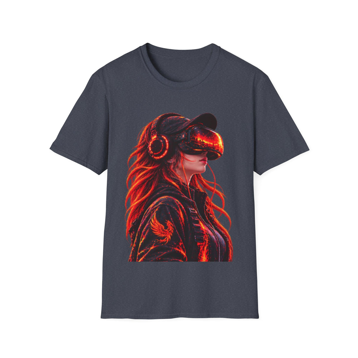 VR Girl Graphic Adult T-Shirt — Neon Cyberpunk Virtual Reality Tee