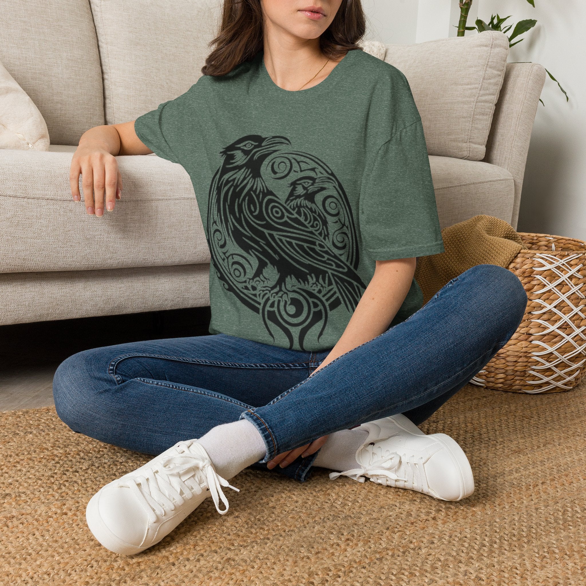 Odens Raven's Tribal Art Adult T-Shirt — Huginn and Muninn