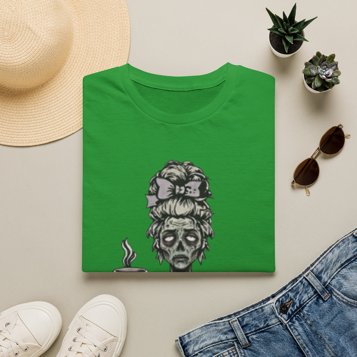 Mombie Adult T-Shirt – Funny Zombie Coffee Tee for Halloween & Horror Fans