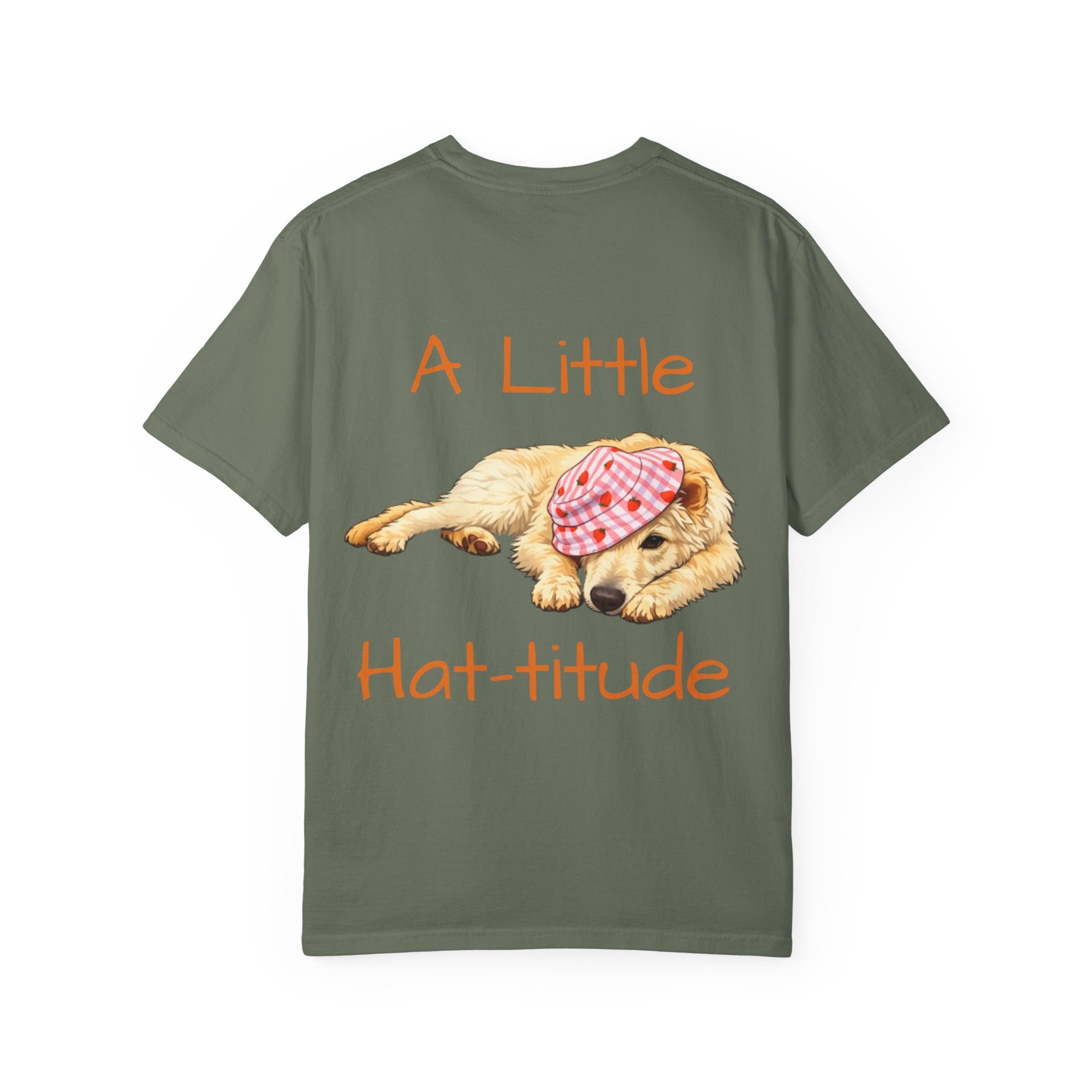 A Little Hat-Titude Puppy Adult T-Shirt | Cute Dog with Pink Hat, Paw Print