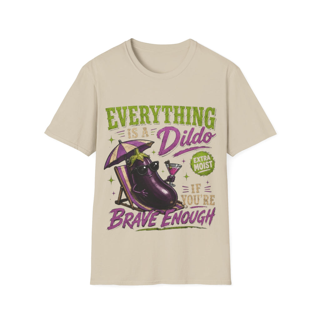 Graphic Adult T‑Shirt — "Everything Is a Dildo" Humorous Eggplant Design