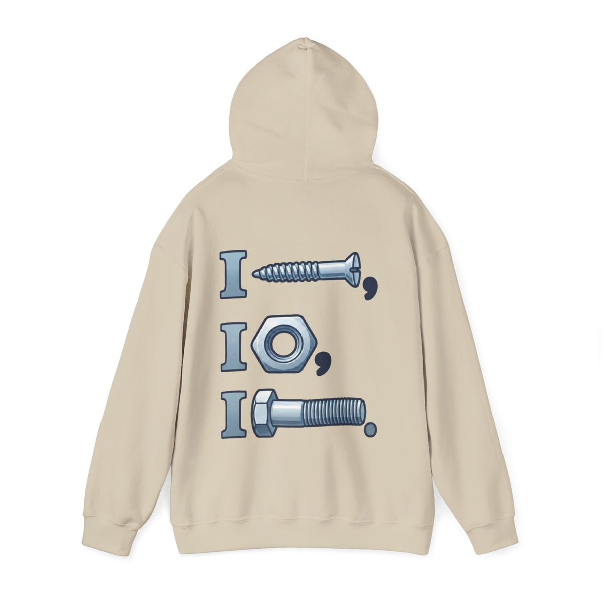 Screw, Nut, Bolt Adult Hoodie — Mechanical Pun Graphic Hooded Sweatshirt