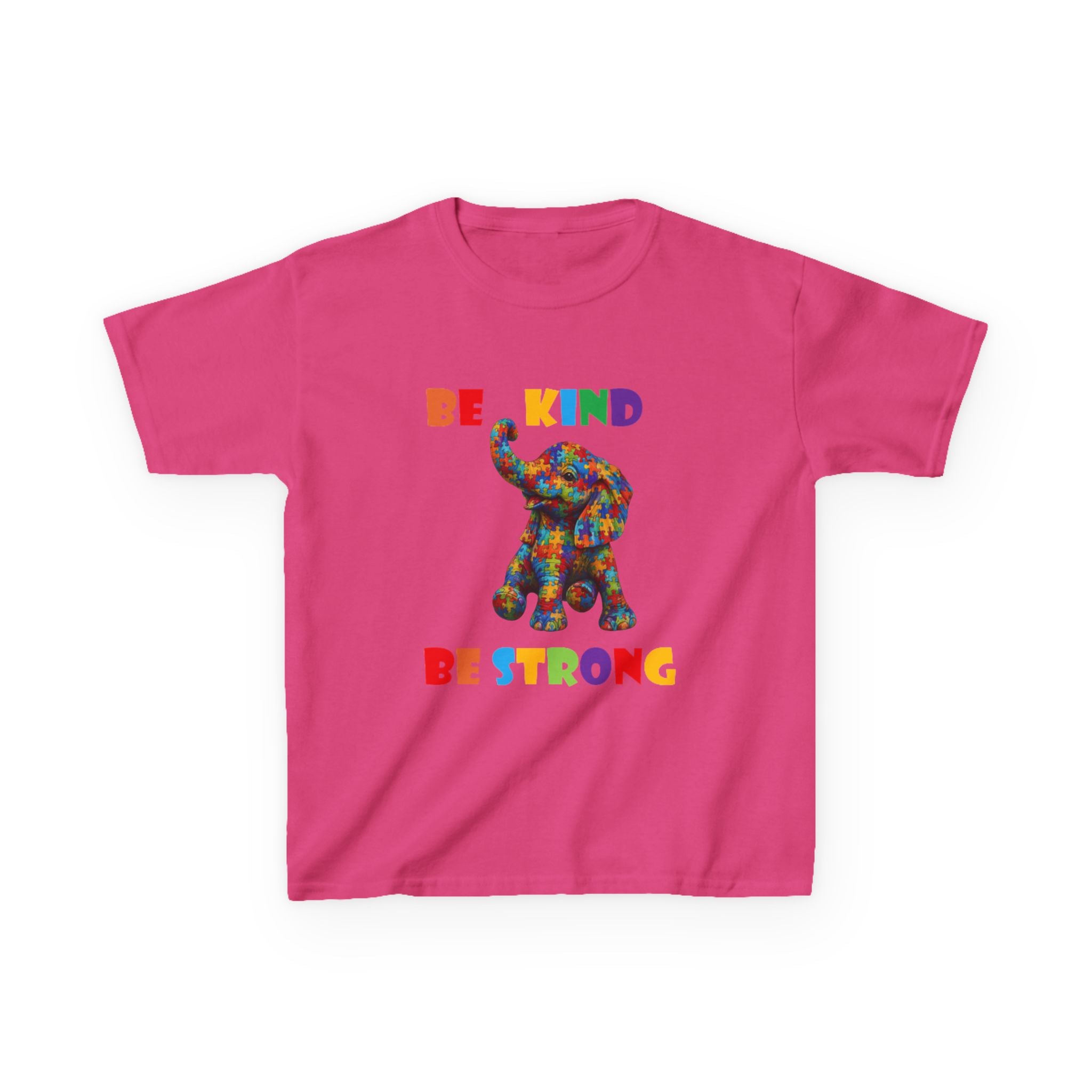 Colorful Patchwork Elephant Be Kind Be Strong Kids Tee | Rainbow Animal Shirt