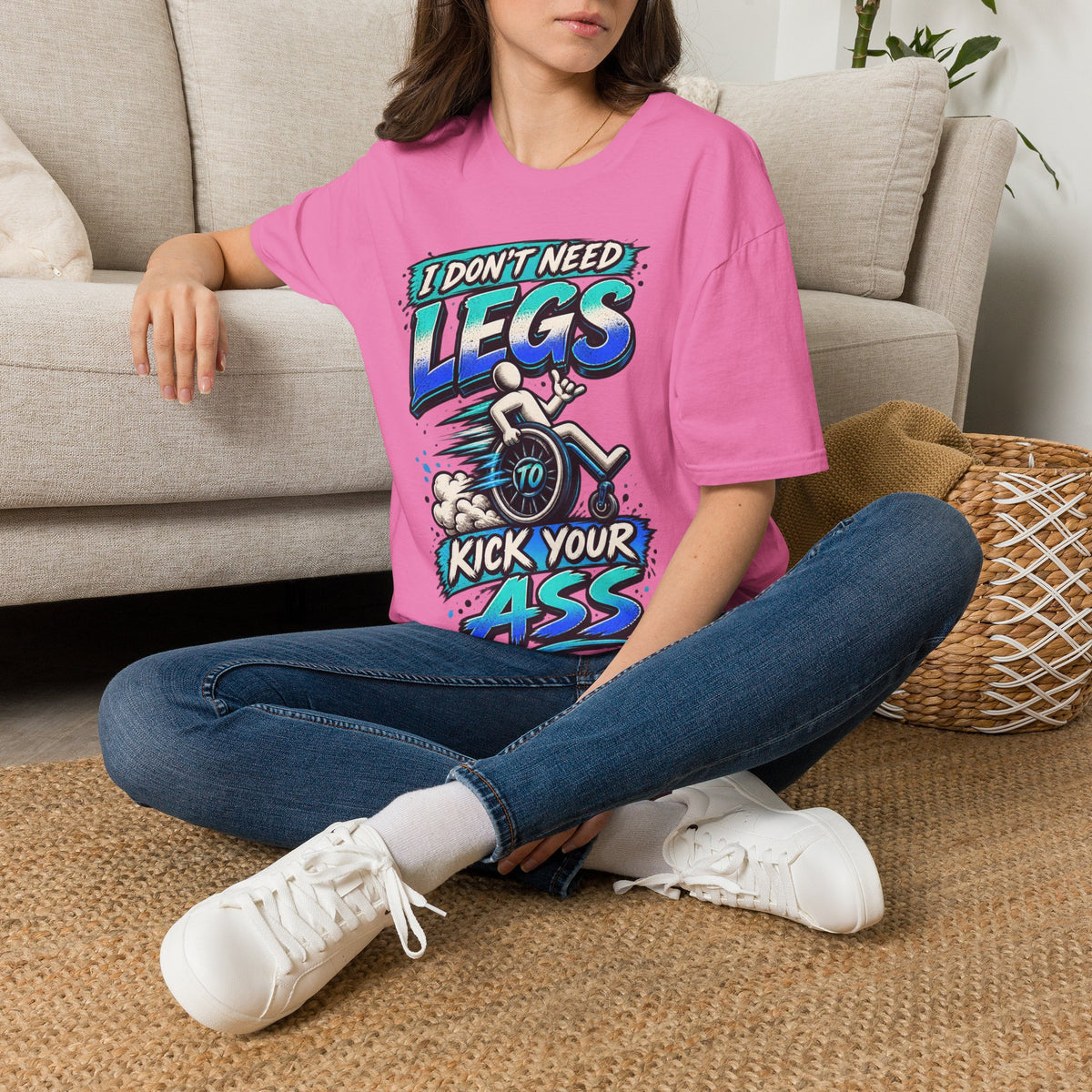 I Don't Need Legs to Kick Your Ass Adult T-Shirt — Funny Wheelchair Disability Pride Tee