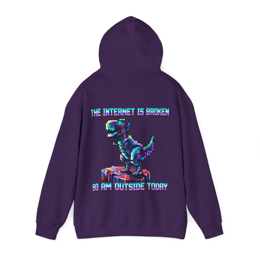 Retro Pixel Dino Adult Hoodie - "The Internet Is Broken So I’m Outside Today"