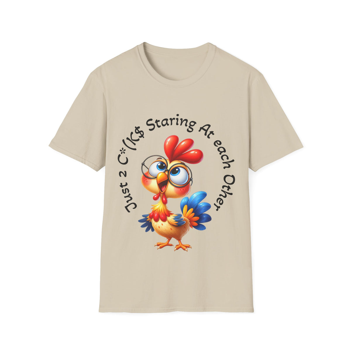 Chicken Cartoon Adult T-Shirt — "Staring At Each Other" Cute Funny Graphic Tee