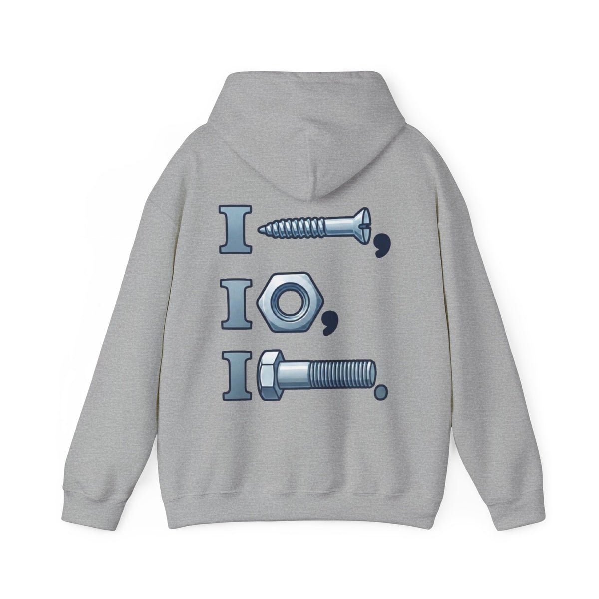 Screw, Nut, Bolt Adult Hoodie — Mechanical Pun Graphic Hooded Sweatshirt