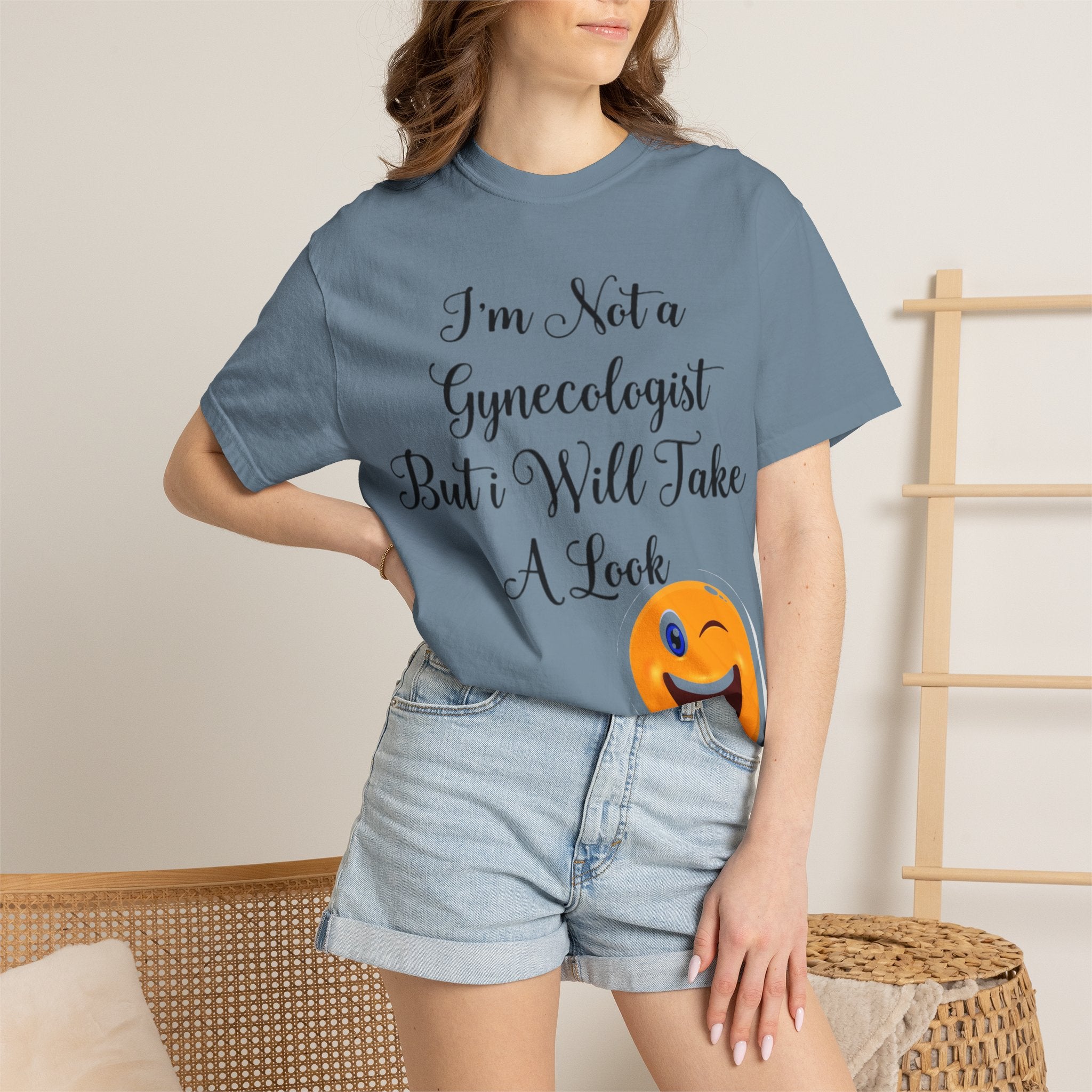 Funny Gynecologist Joke Adult T-Shirt — "I'm Not a Gynecologist But I Will Take a Look" Emoji Tee