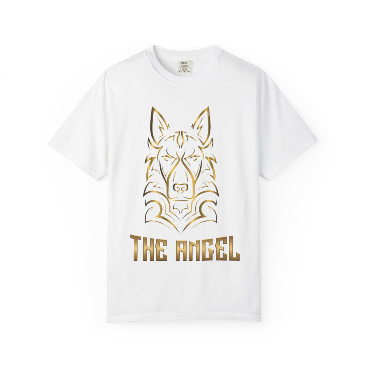 The Angel Wolf Adult T-Shirt — Gold Line Art Graphic Tee