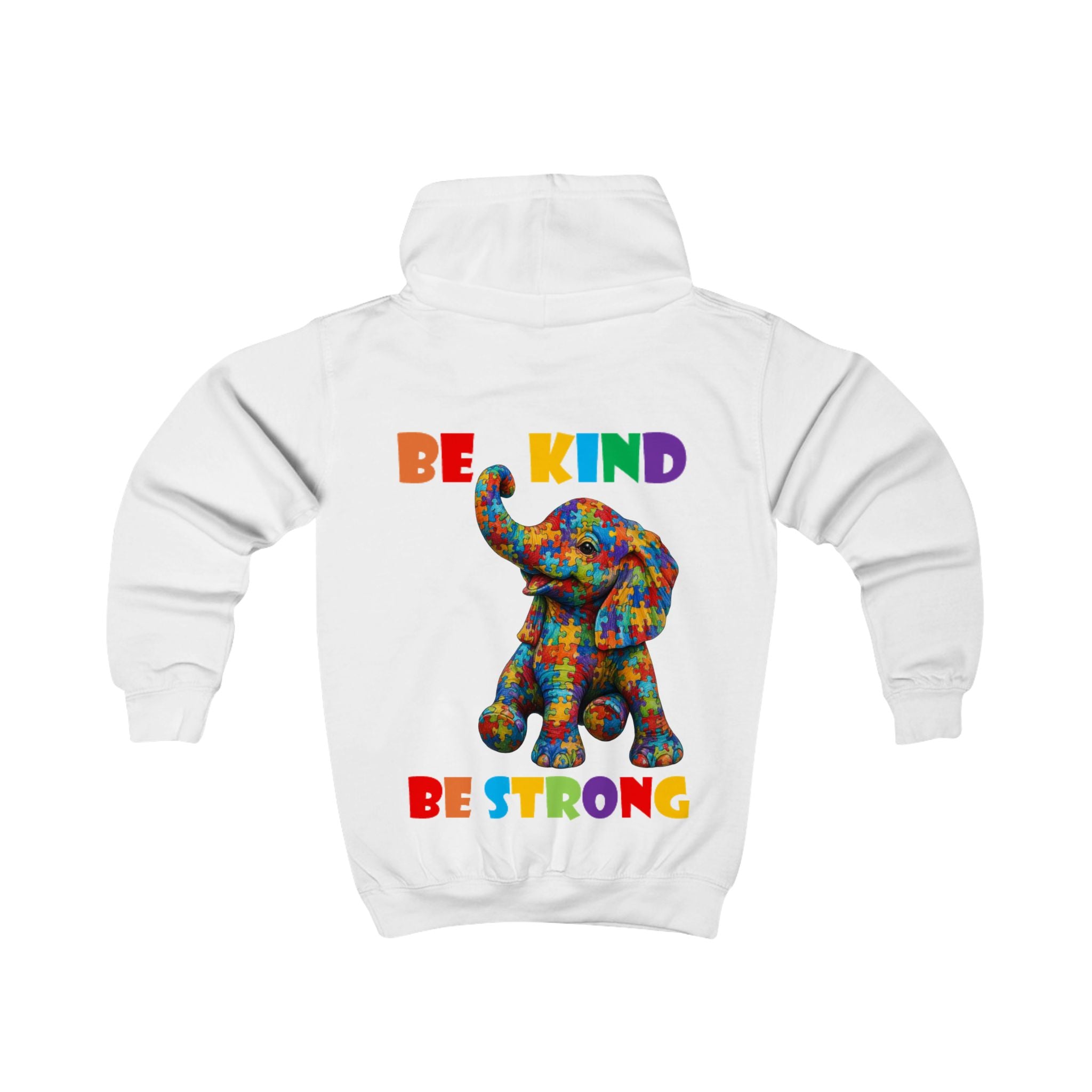 Colorful Patchwork Elephant Be Kind Be Strong Kids Hoodie | Motivational Animal Design